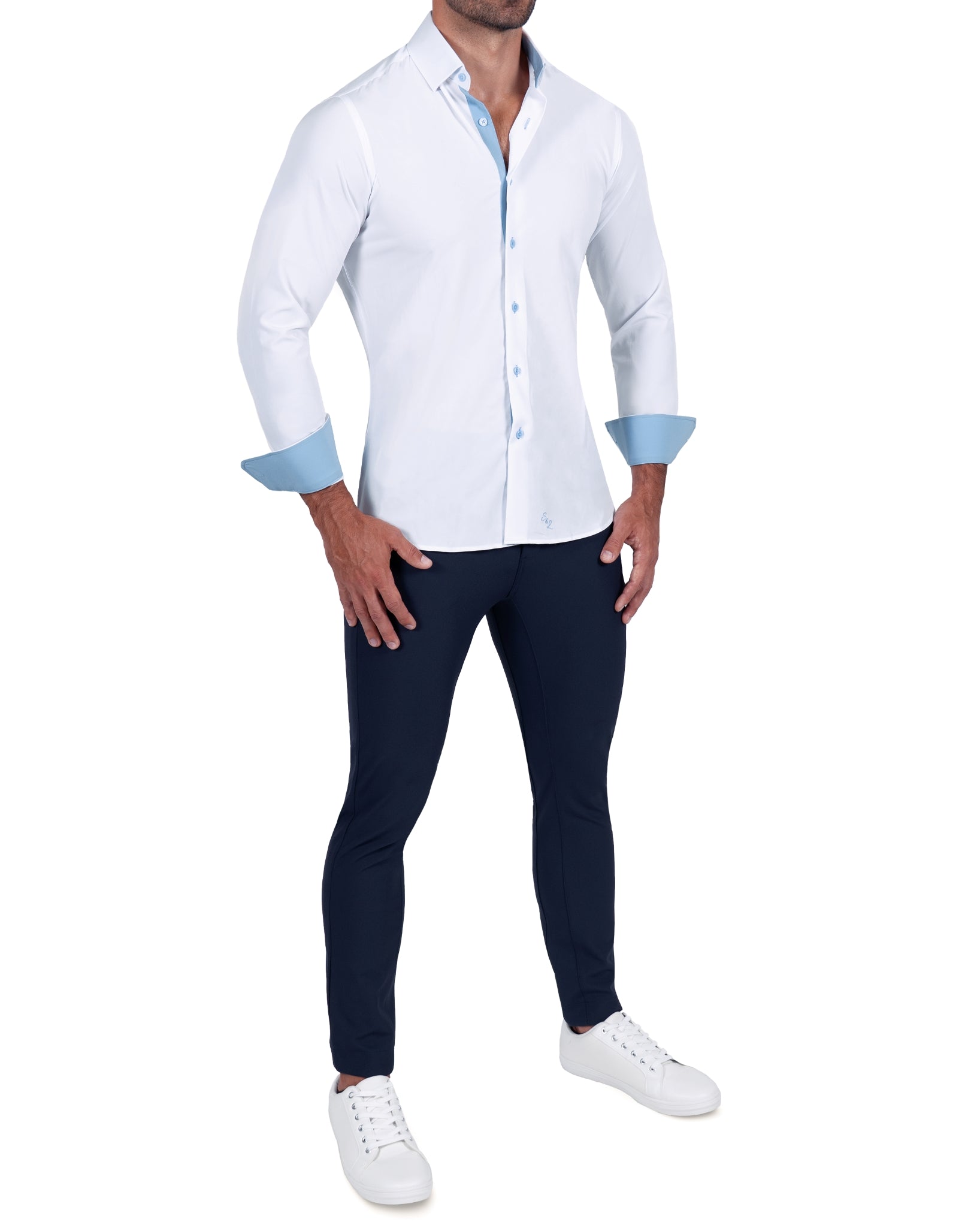 "The Briggs" Solid White with Light Blue Accents