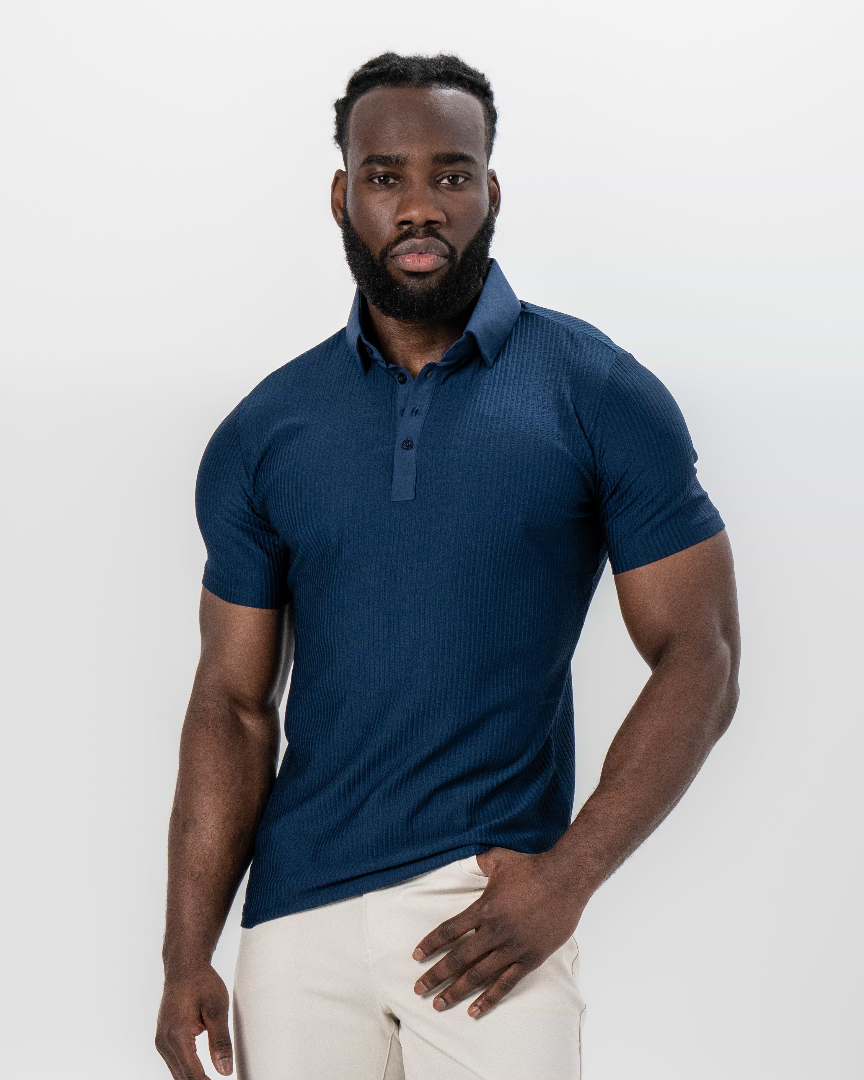 Seersucker Polo - Navy