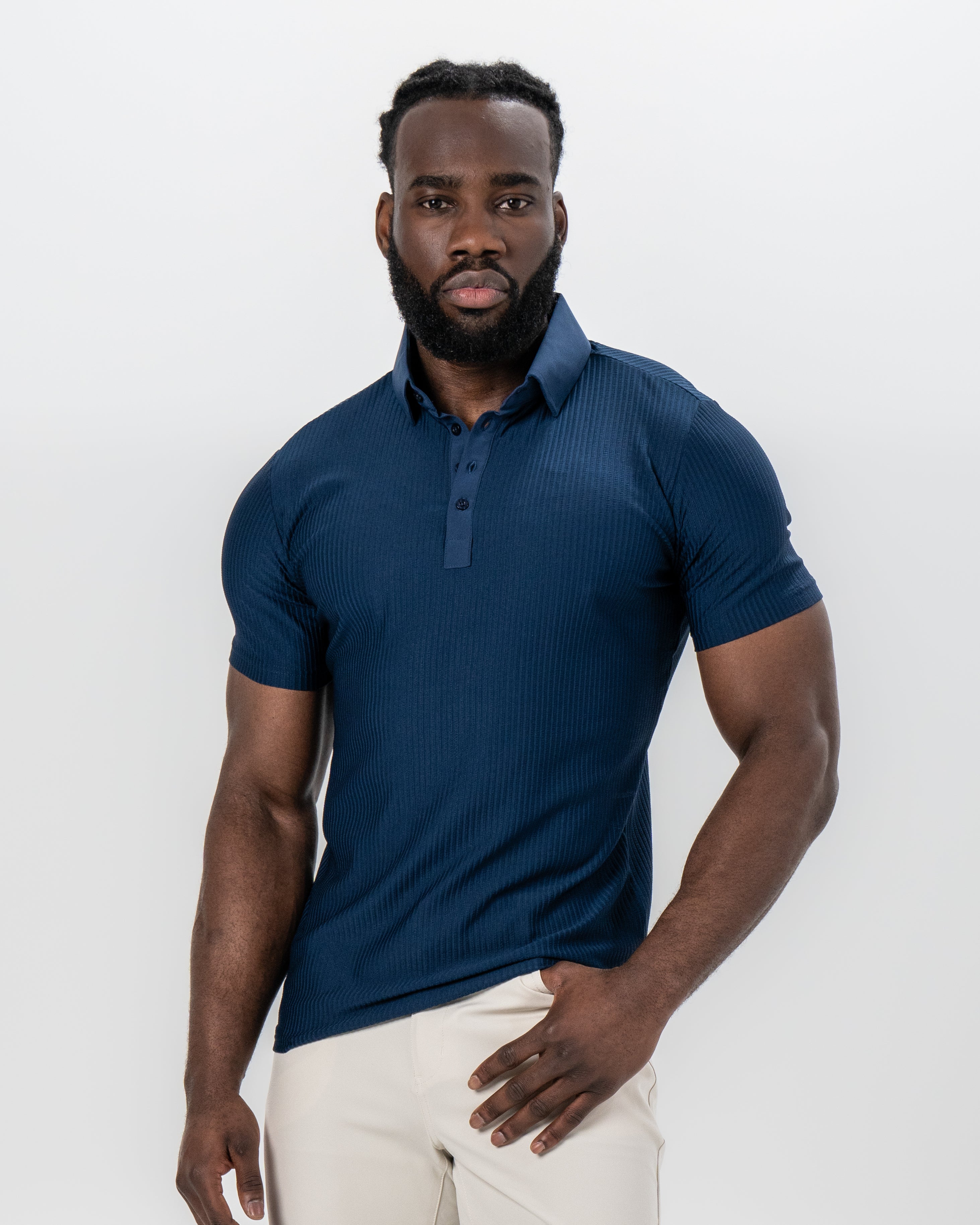 Seersucker Polo - Navy
