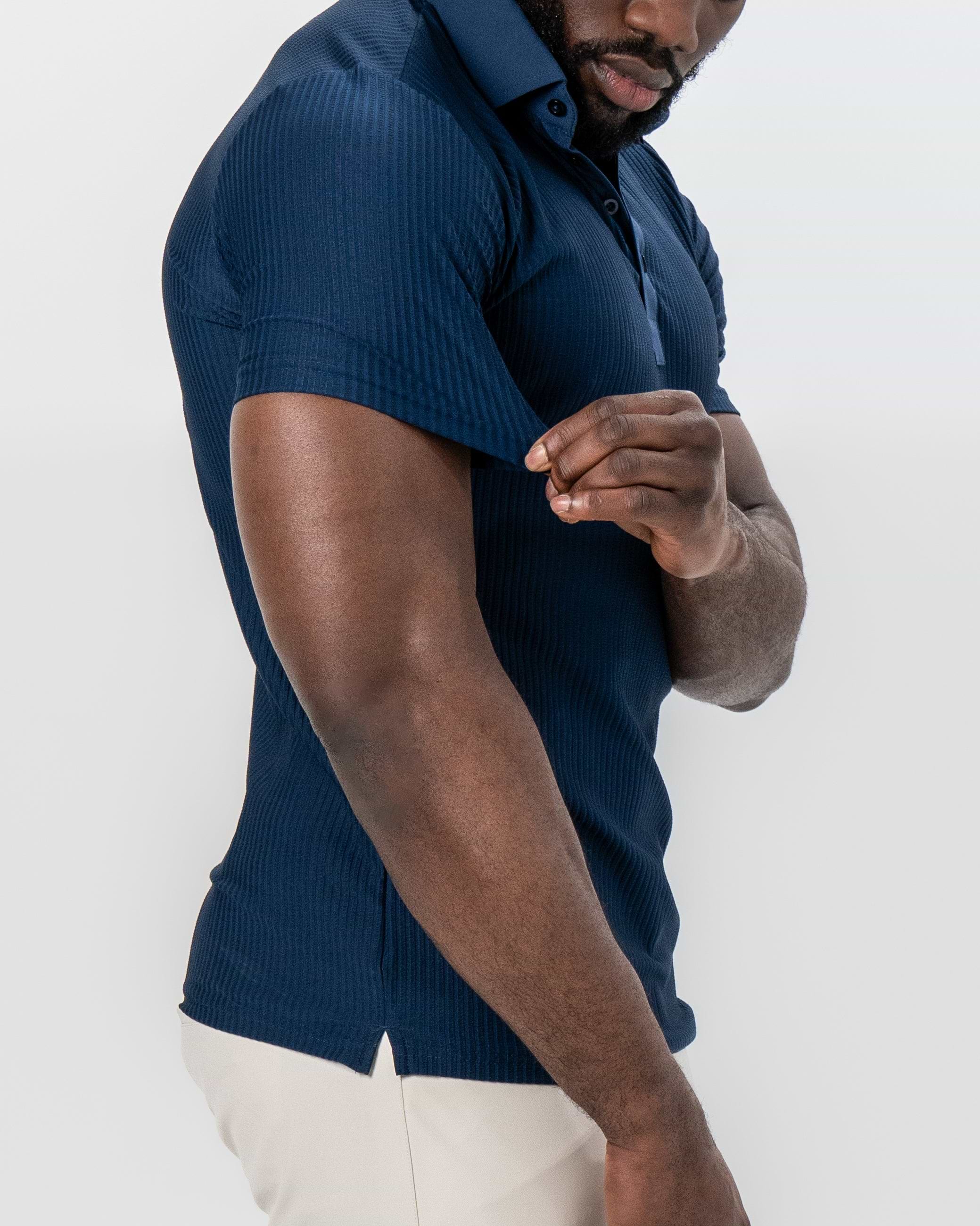 Seersucker Polo - Navy