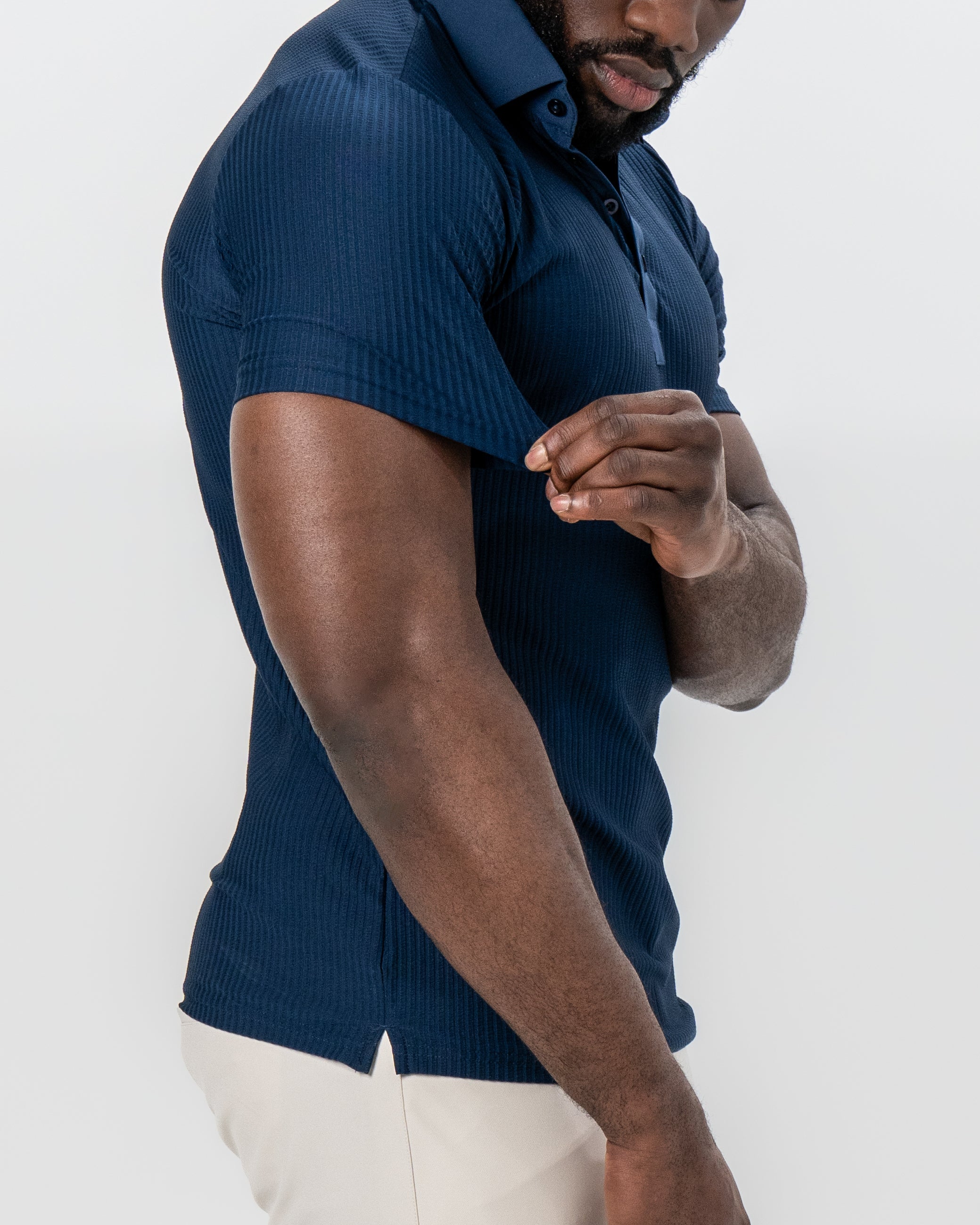 Seersucker Polo - Navy