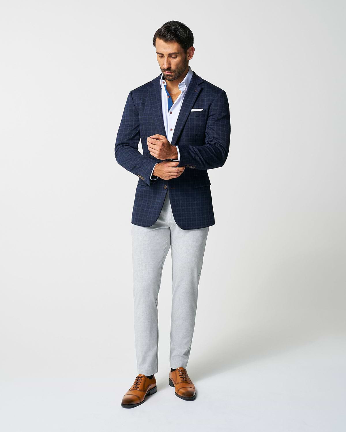 Athletic Fit Stretch Wool Blazer - Blue Plaid