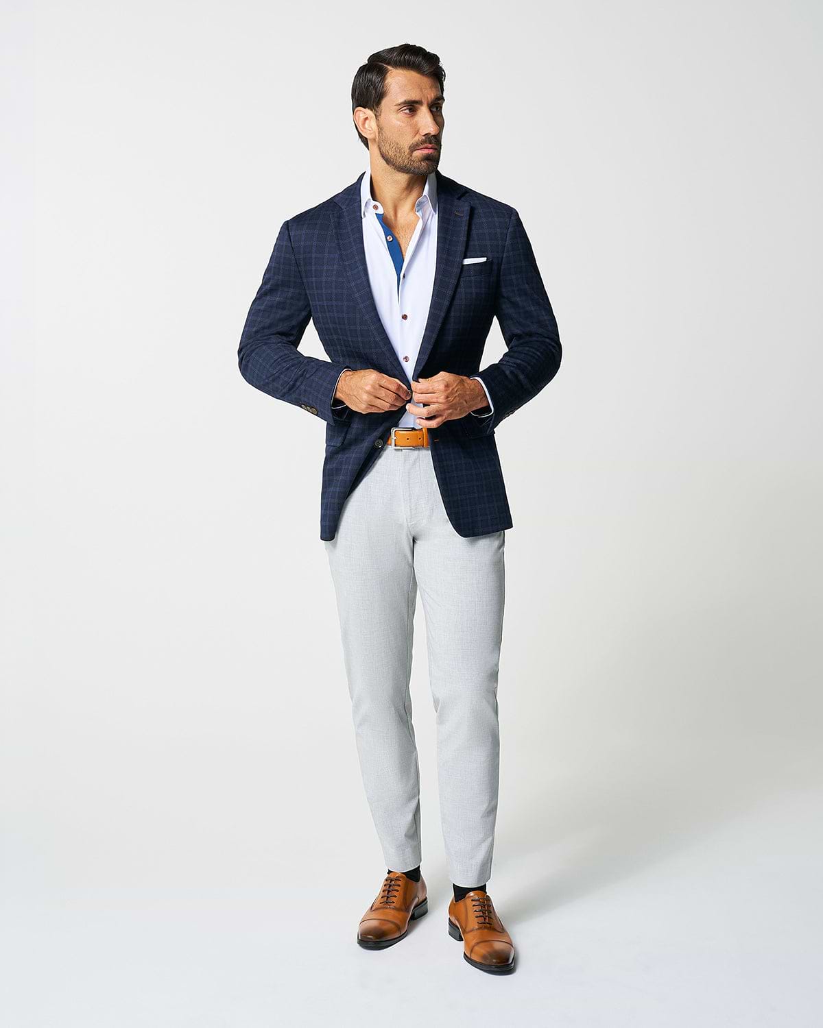 Athletic Fit Stretch Wool Blazer - Blue Plaid