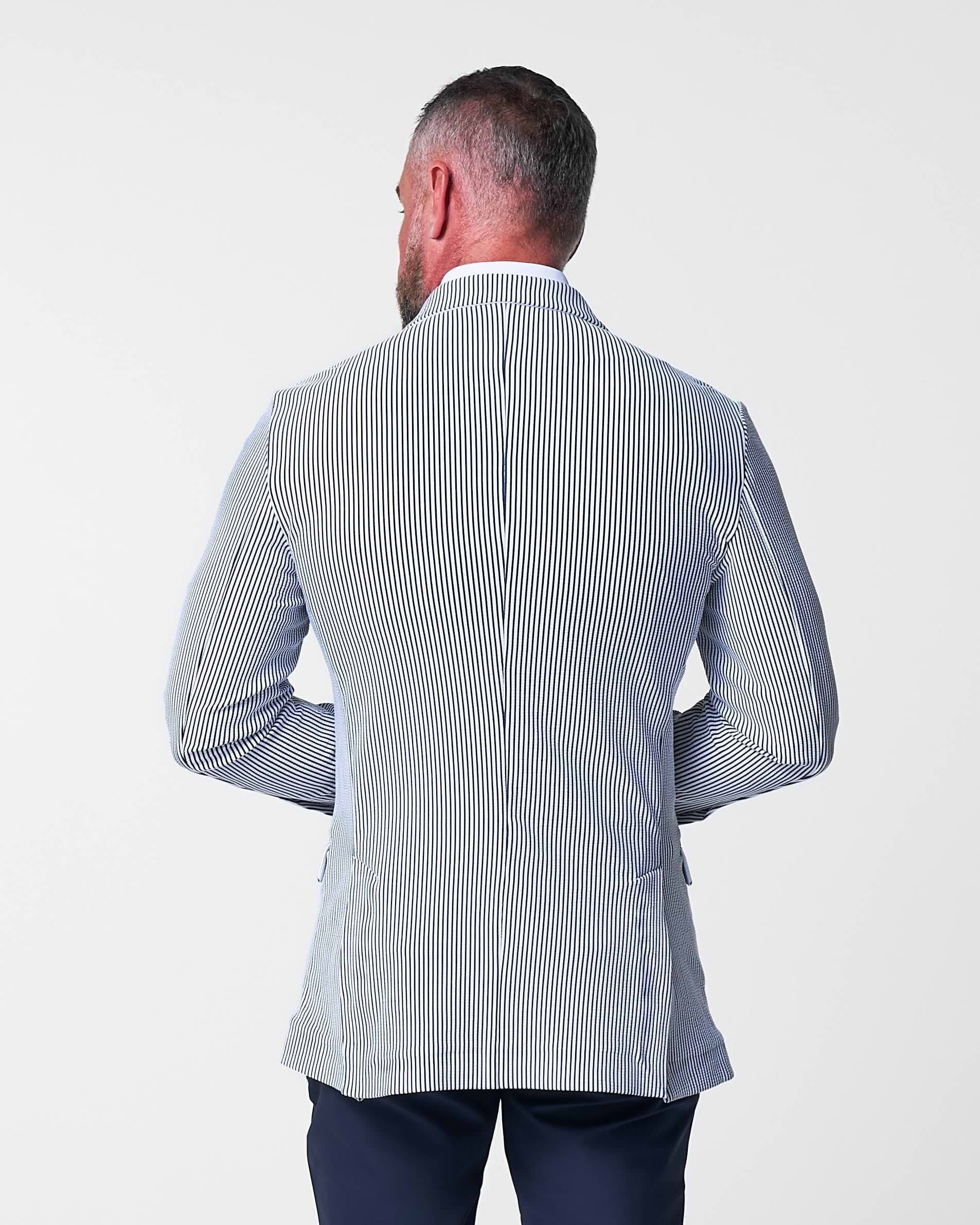 Athletic Fit Stretch Blazer - Navy & White Seersucker