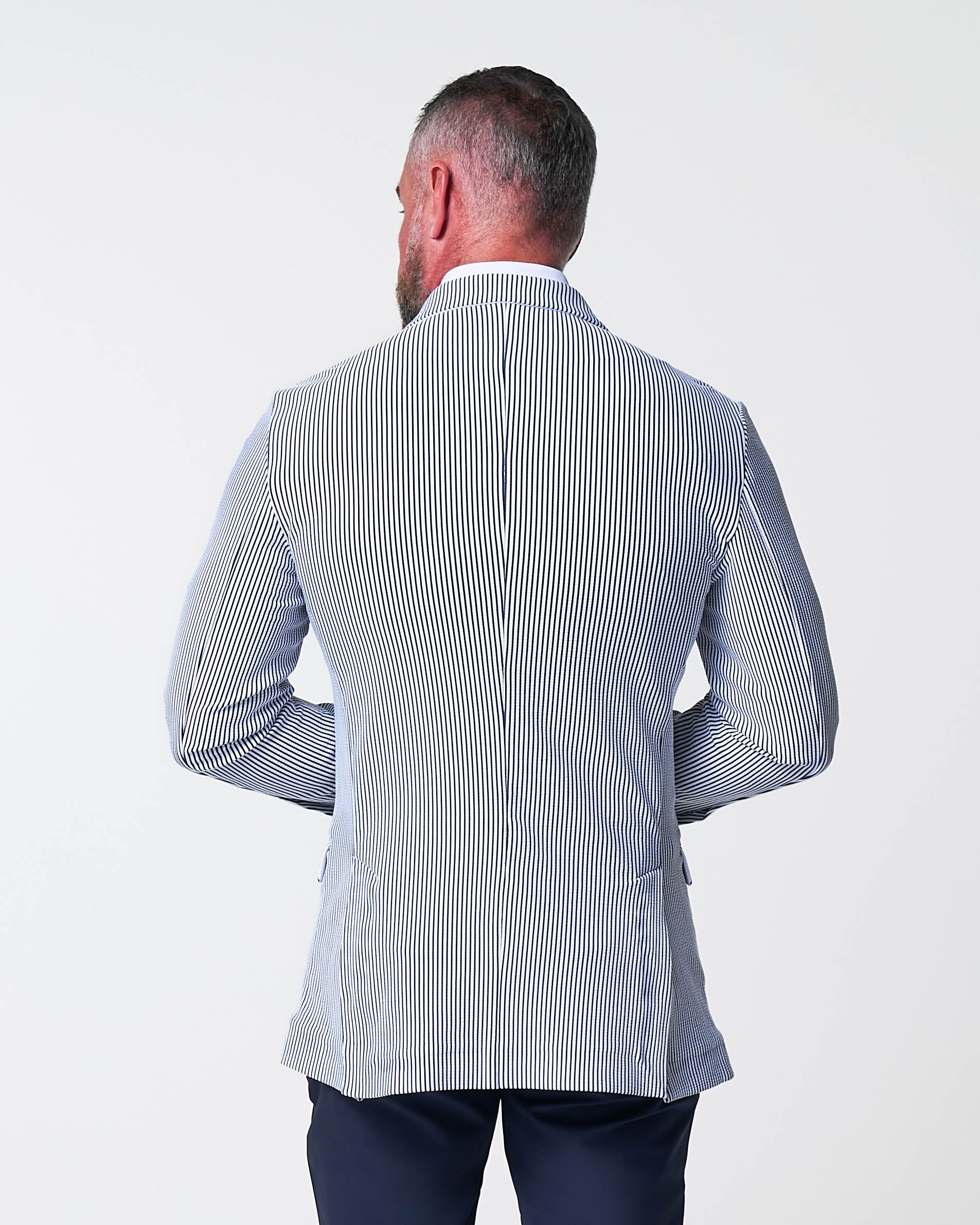 Athletic Fit Stretch Blazer - Navy & White Seersucker