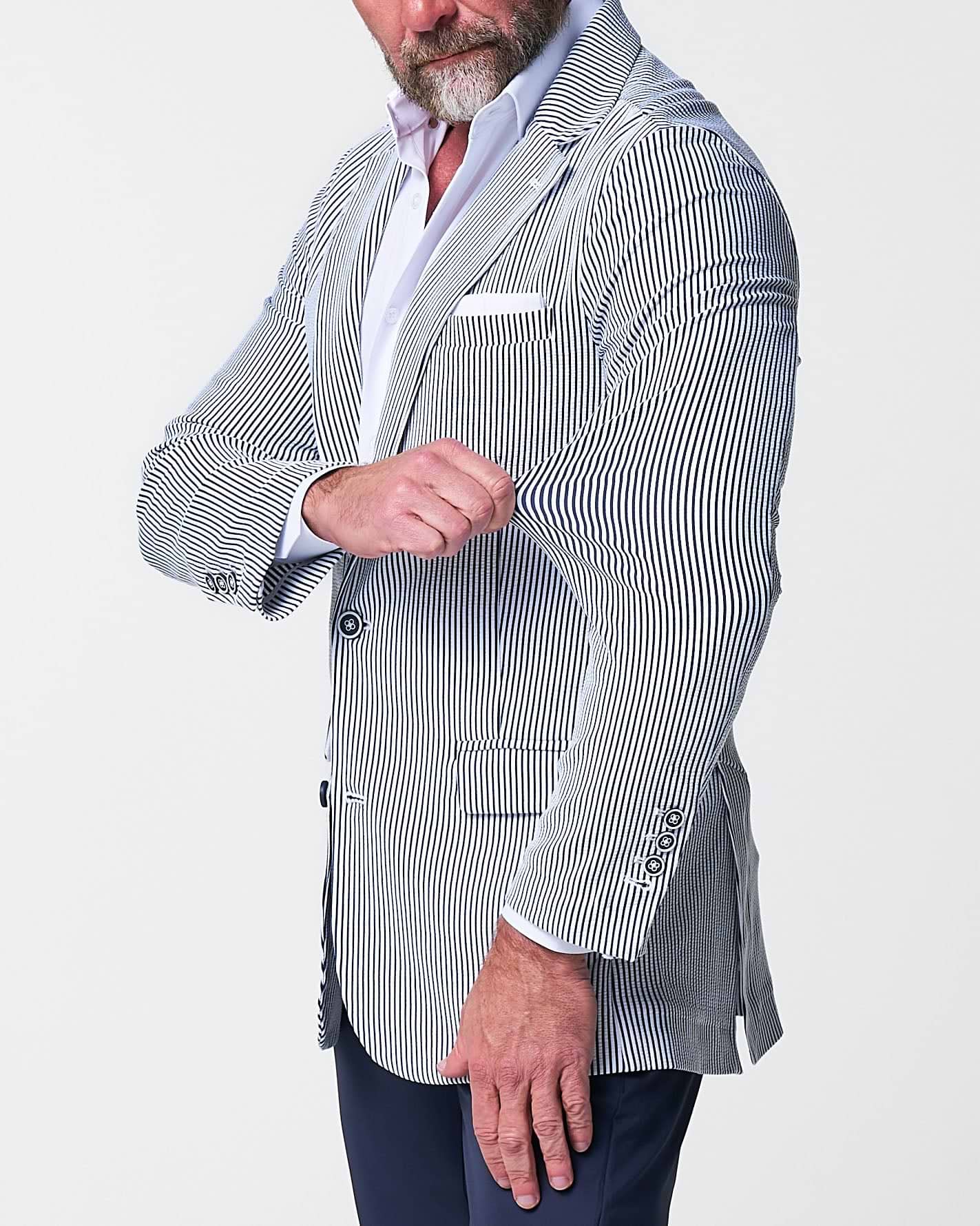 Athletic Fit Stretch Blazer - Navy & White Seersucker