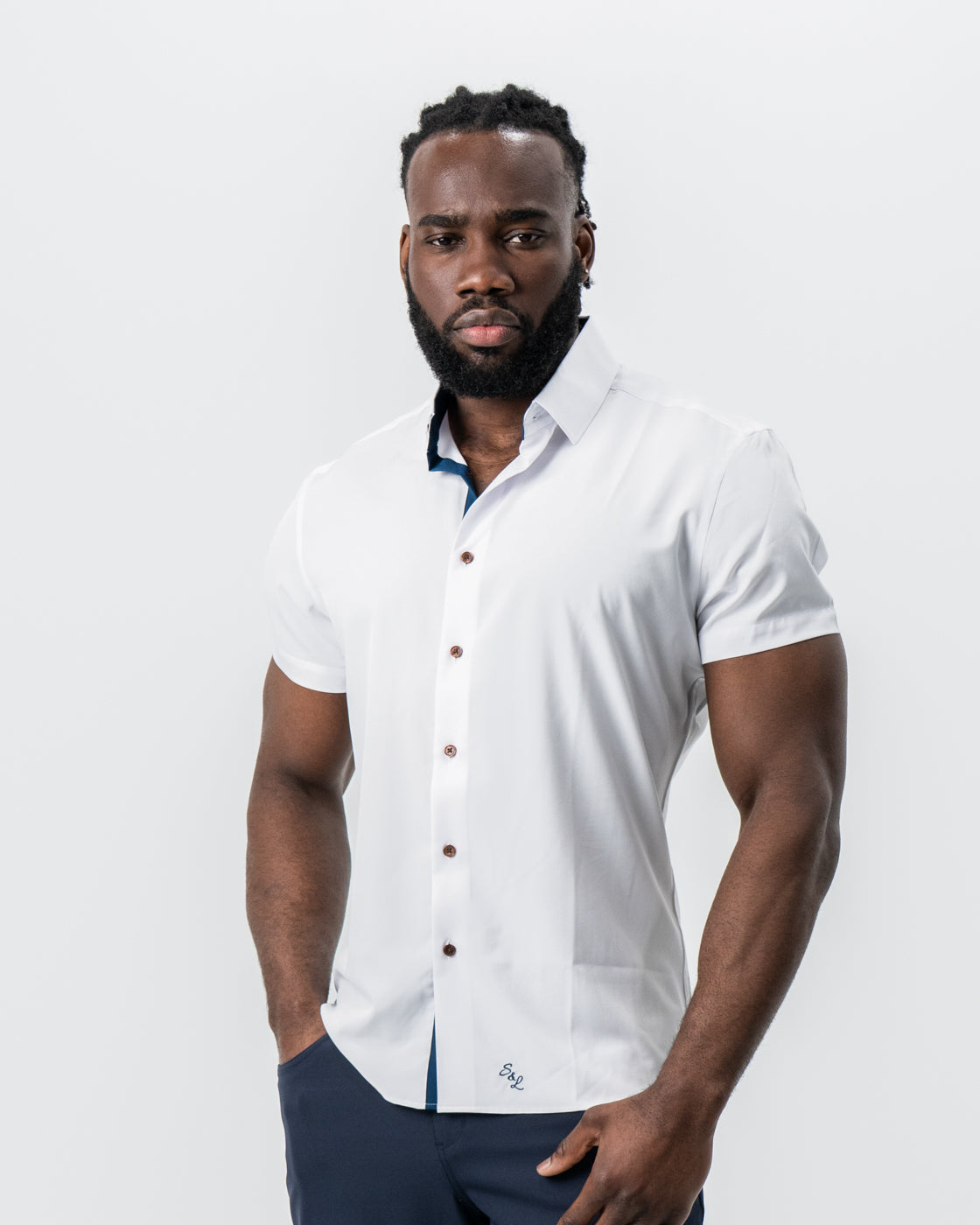 "The Hampton" White with Navy Accents