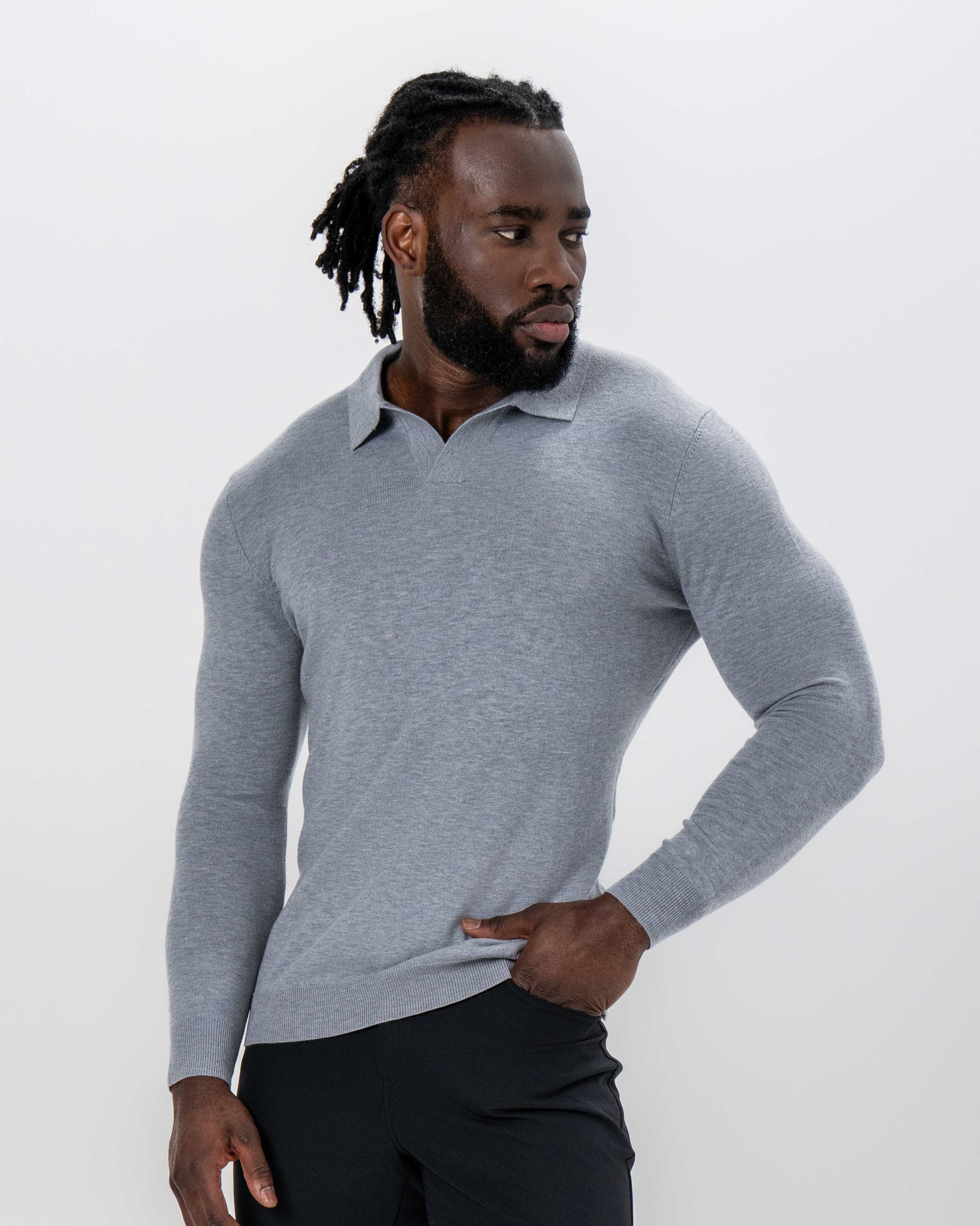 Buttonless Sweater Polo - Light Grey