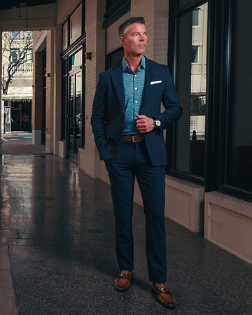 Athletic Fit Stretch Suit - Heathered Navy