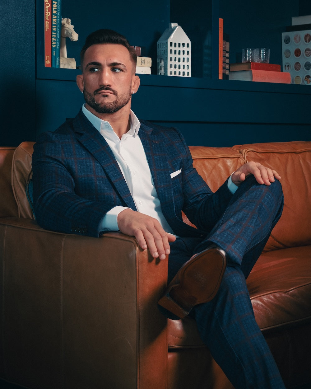 Athletic Fit Stretch Suit - Navy & Maroon Windowpane