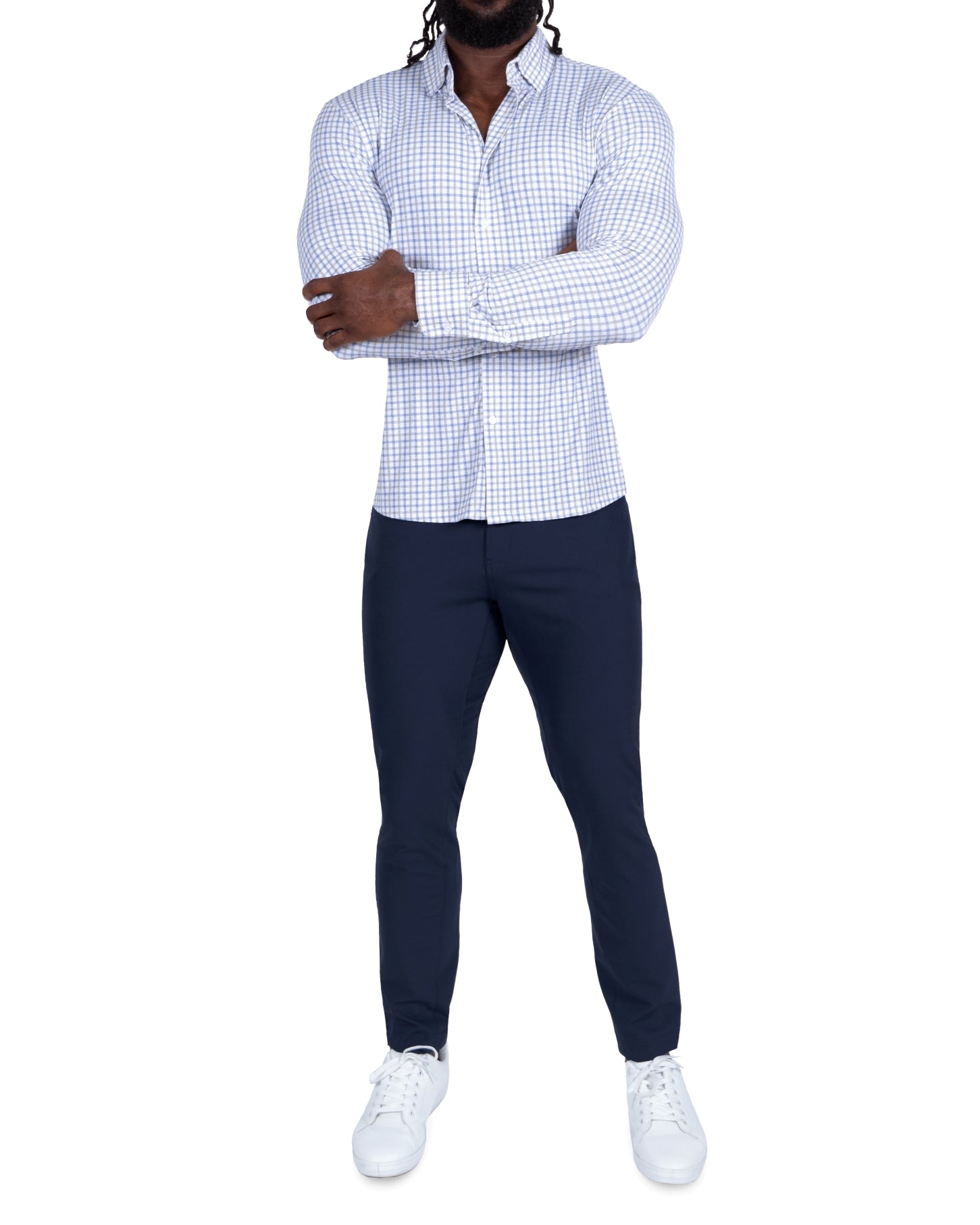 "The Dime" Sport Shirt - White, Grey & Light Blue Windowpane