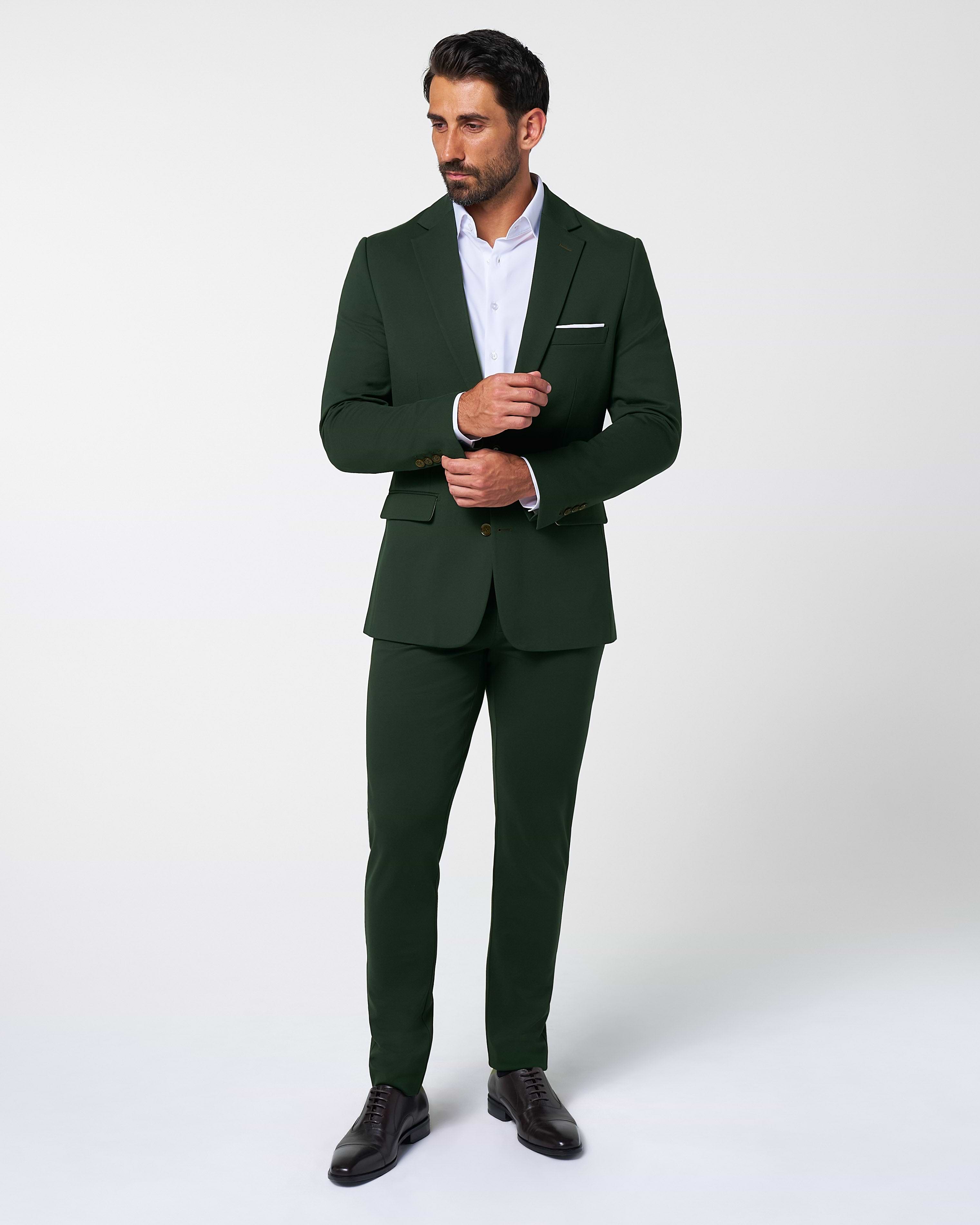 Athletic Fit Stretch Suit Pants - Solid Hunter Green