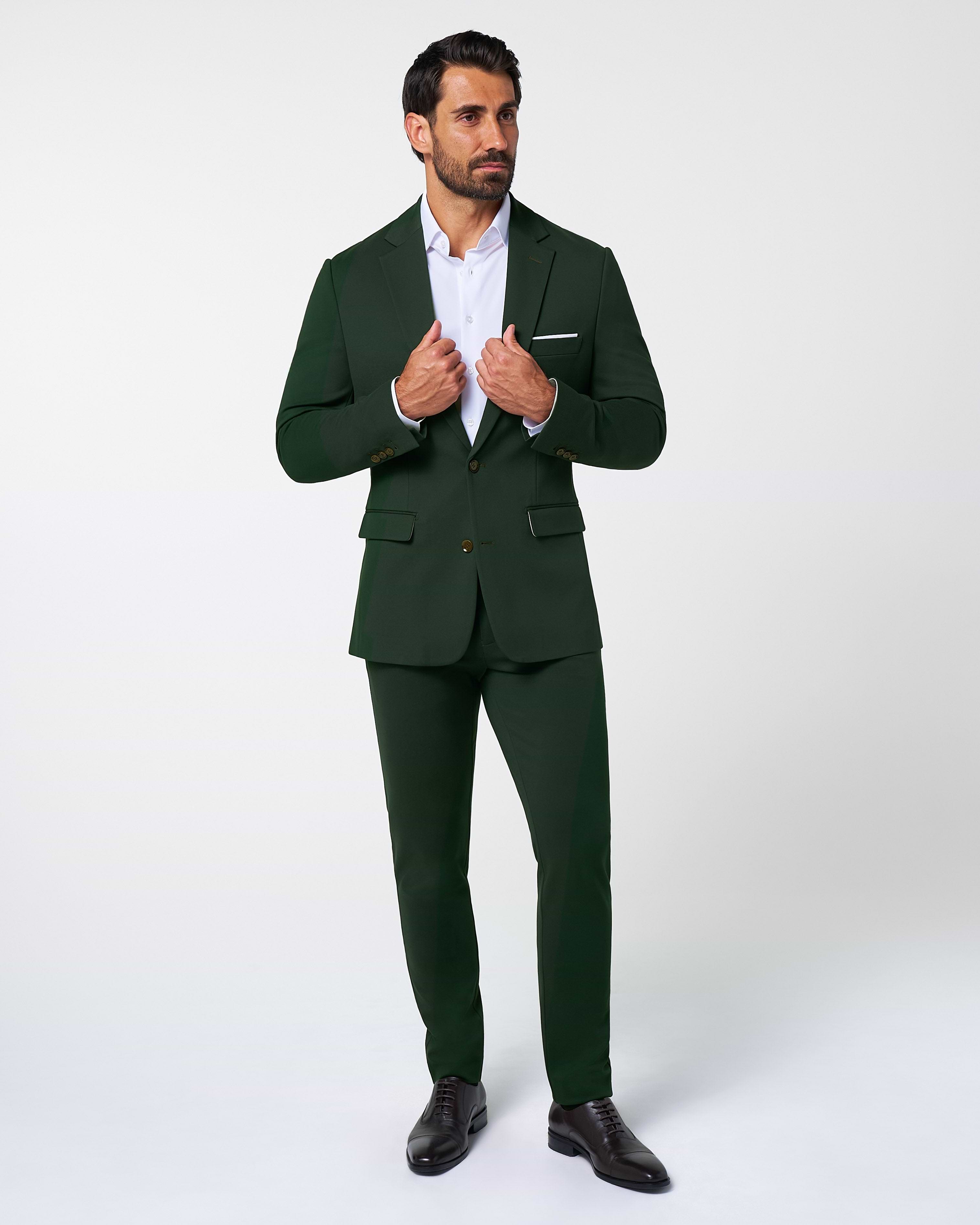 Athletic Fit Stretch Suit Pants - Solid Hunter Green