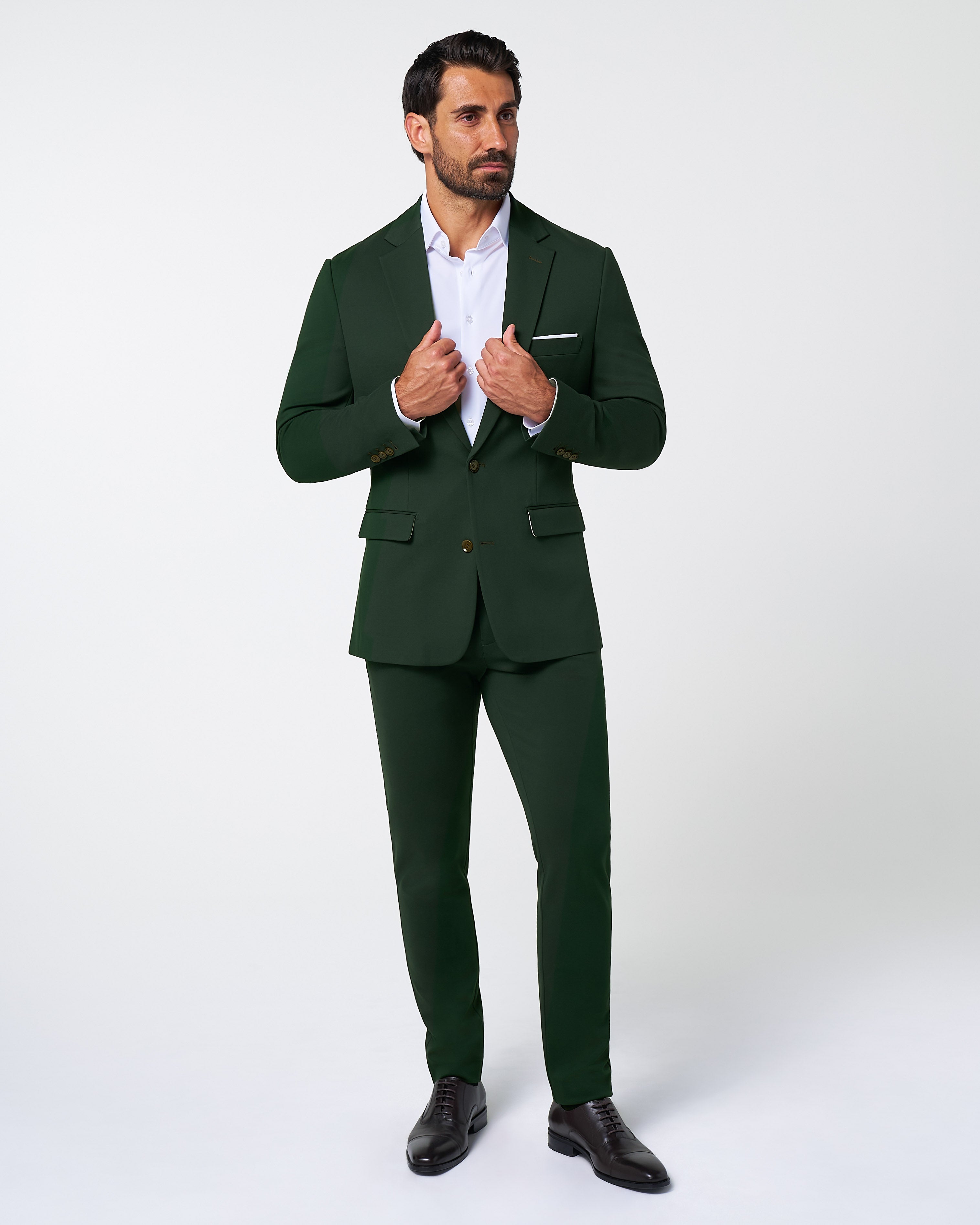 Athletic Fit Stretch Suit Pants - Solid Hunter Green