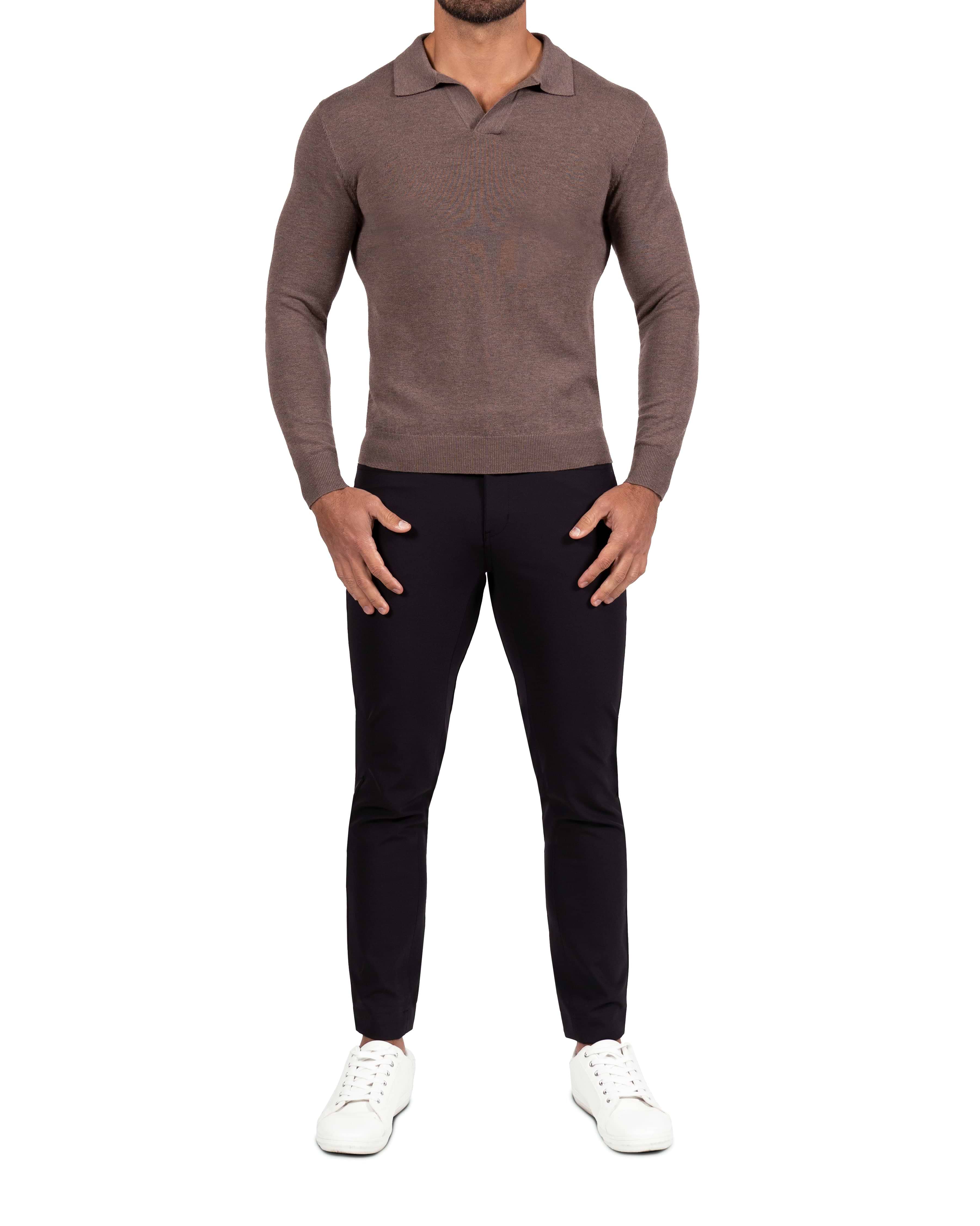 Buttonless Sweater Polo - Brown