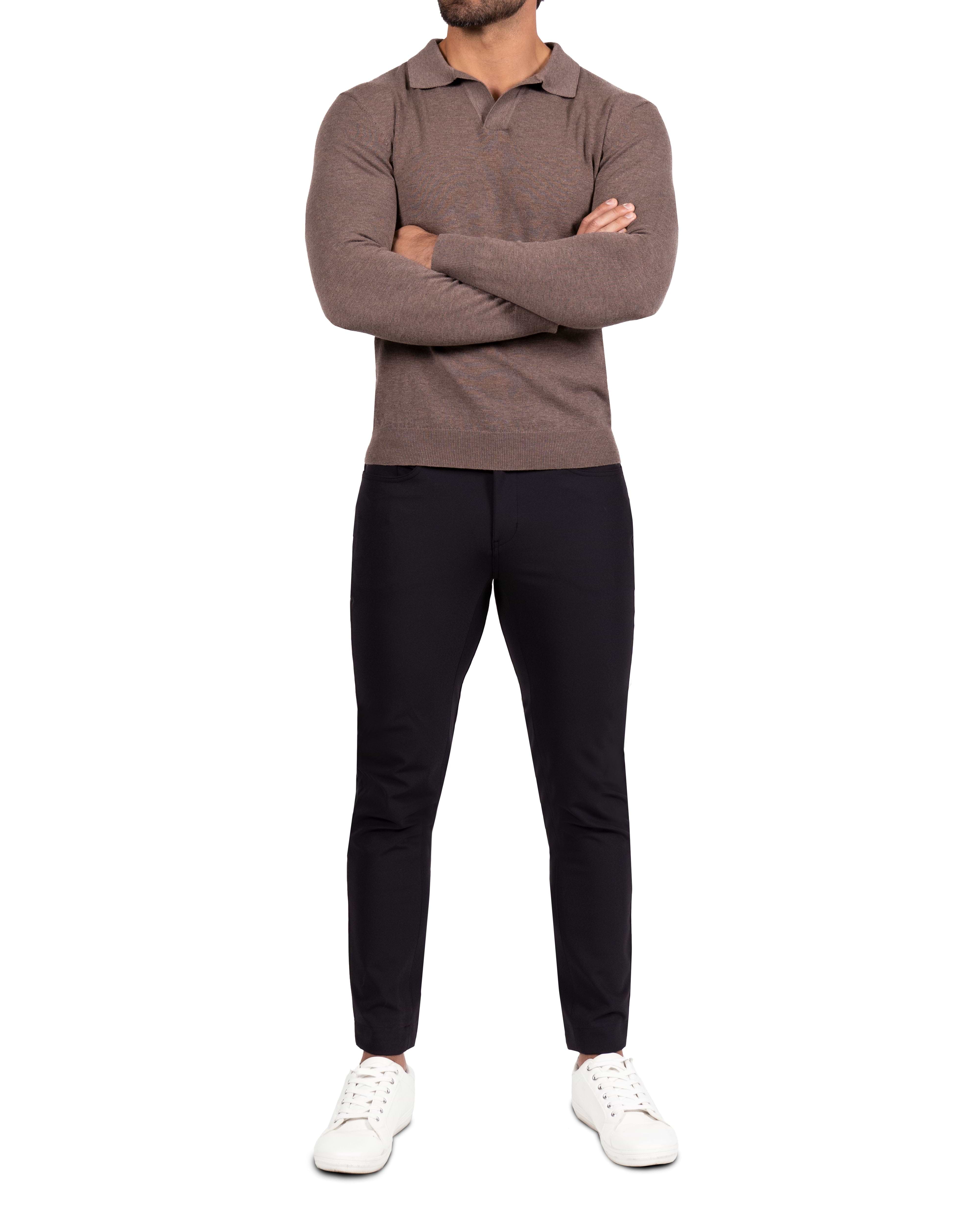 Buttonless Sweater Polo - Brown