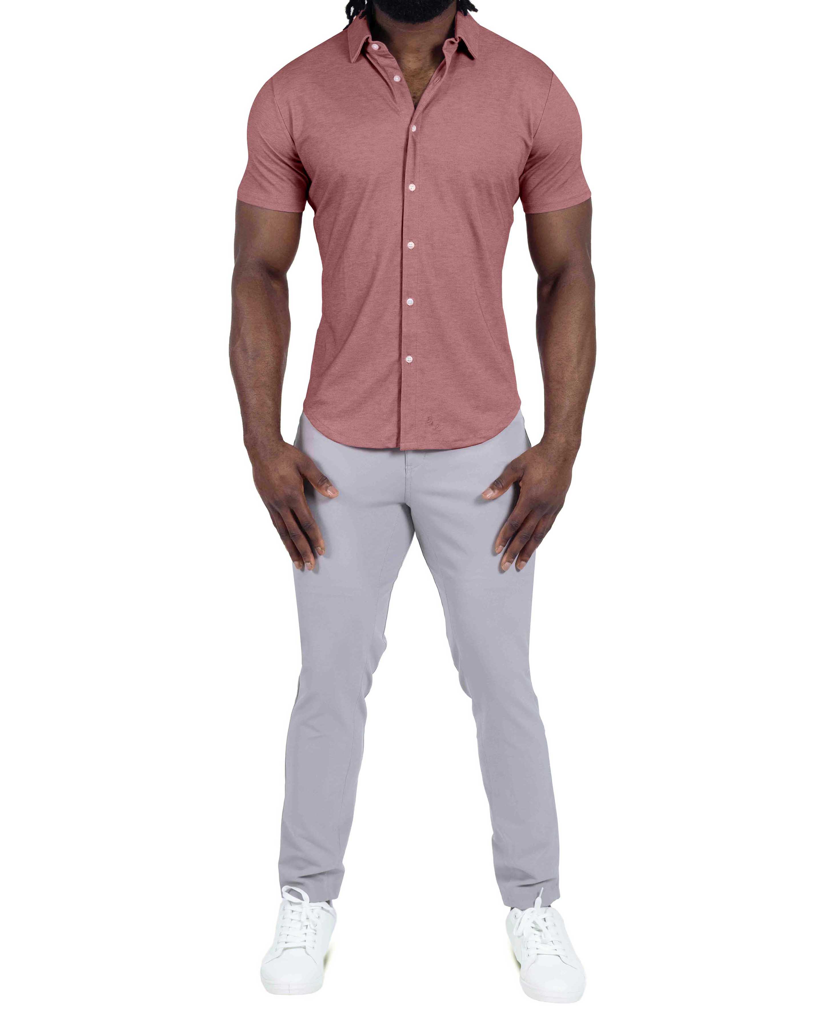 "The Booker" Maroon Pique Short Sleeve Button Down