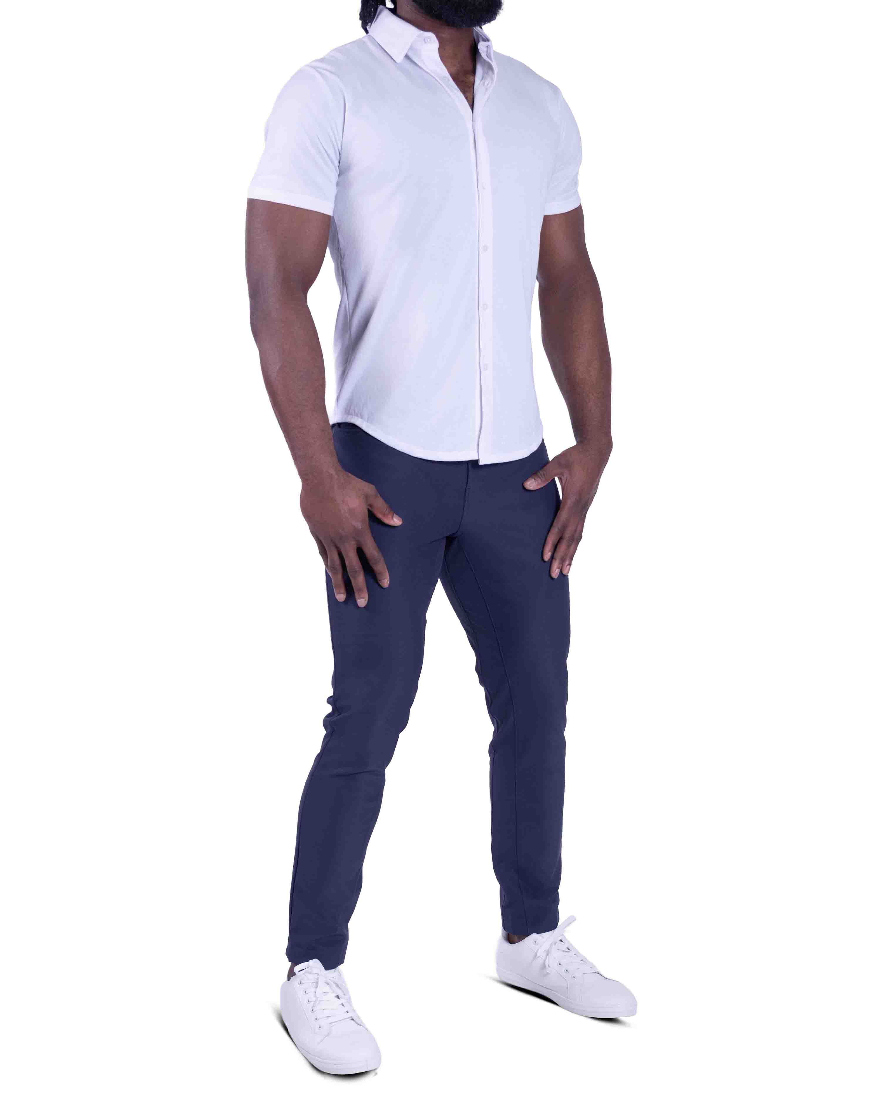 "The Kendric" White Pique Short Sleeve Button Down