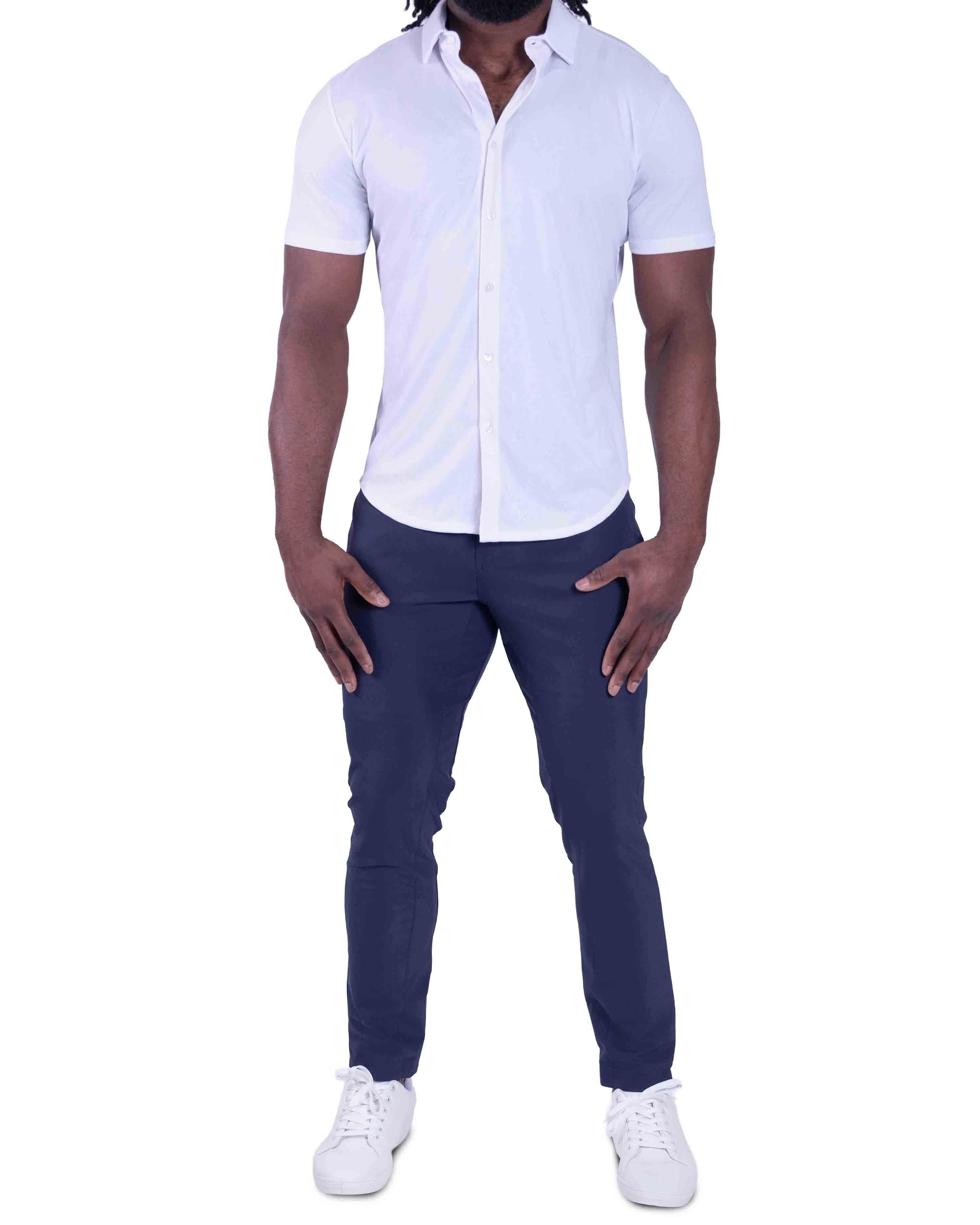 "The Kendric" White Pique Short Sleeve Button Down