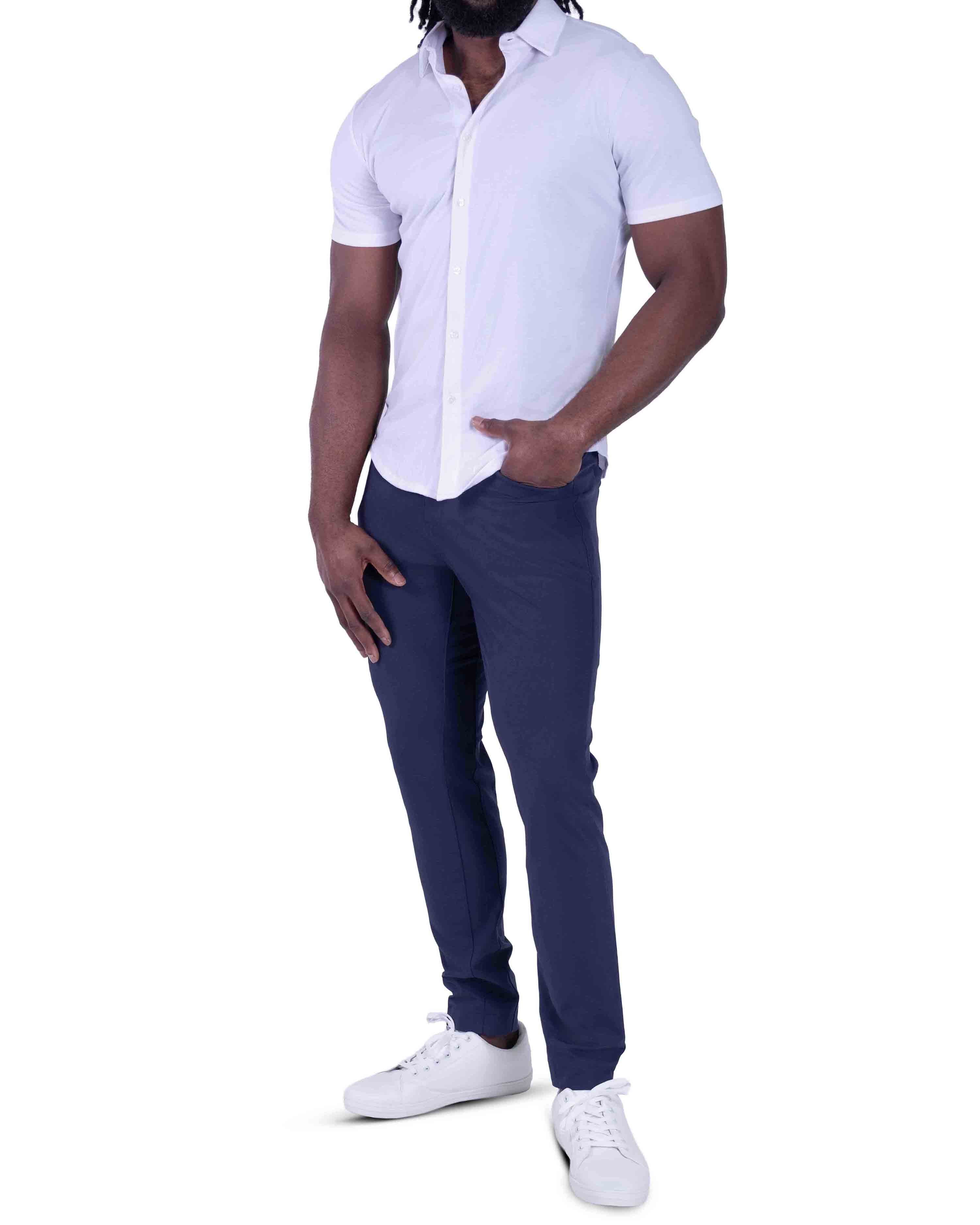"The Kendric" White Pique Short Sleeve Button Down
