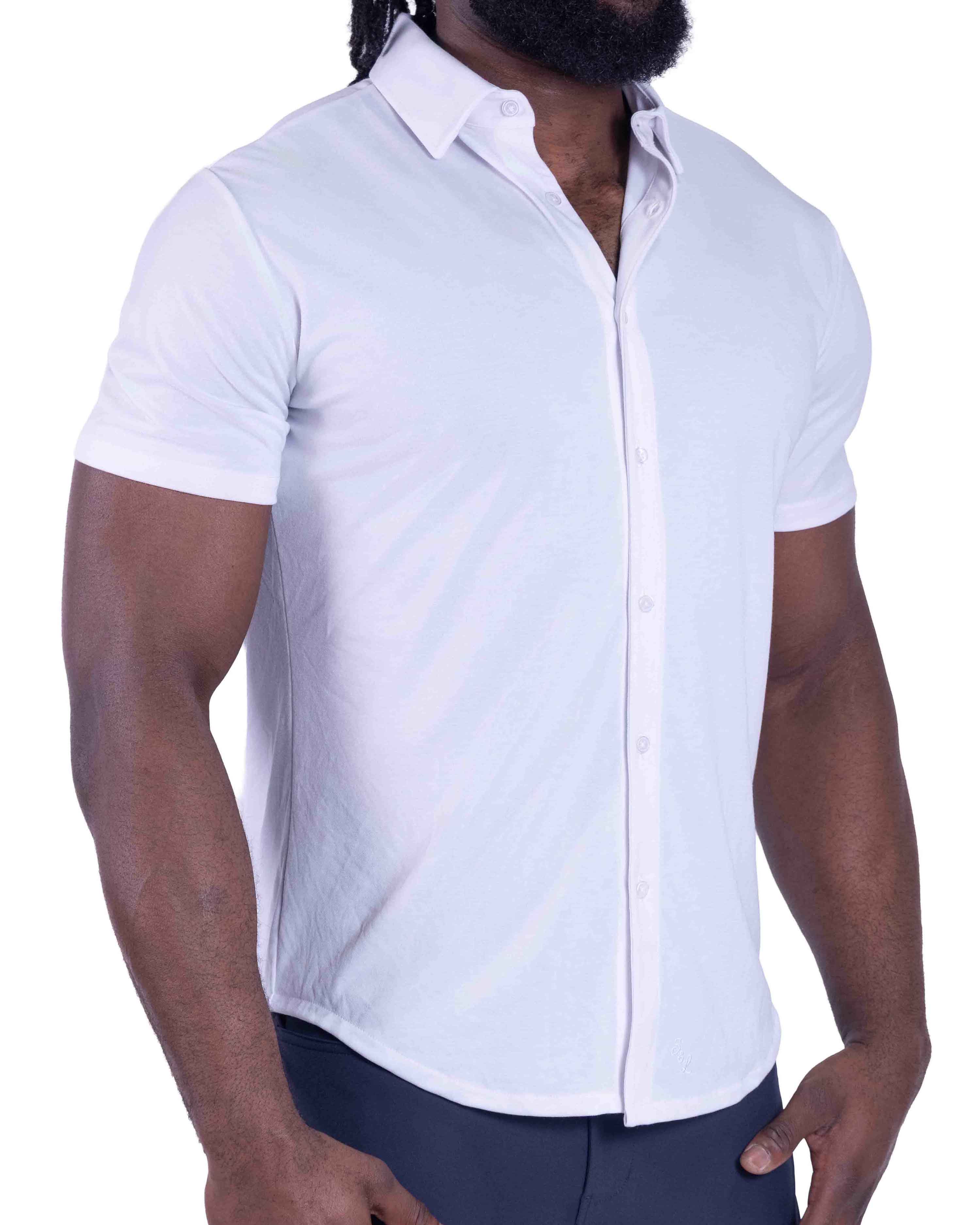 "The Kendric" White Pique Short Sleeve Button Down