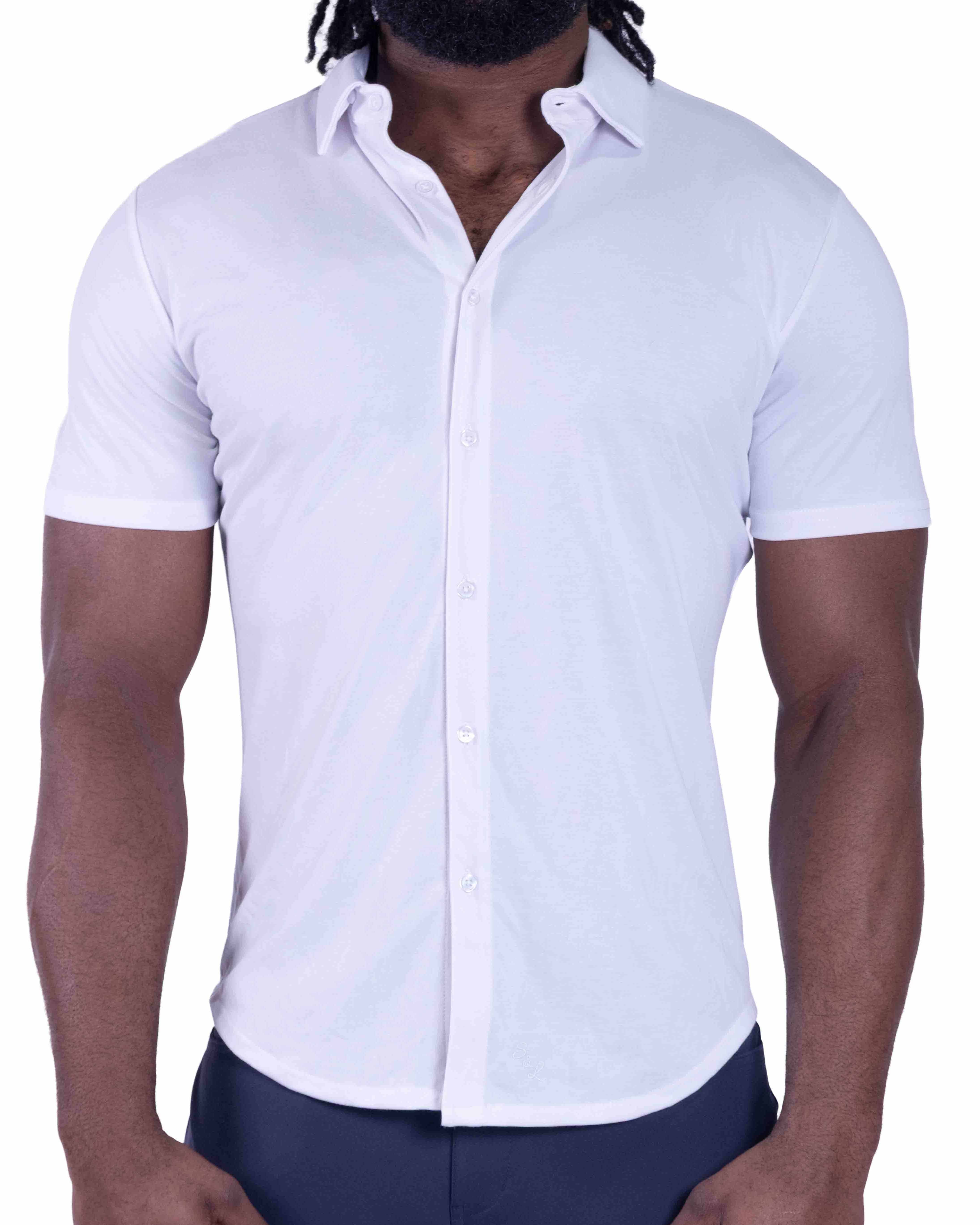 "The Kendric" White Pique Short Sleeve Button Down