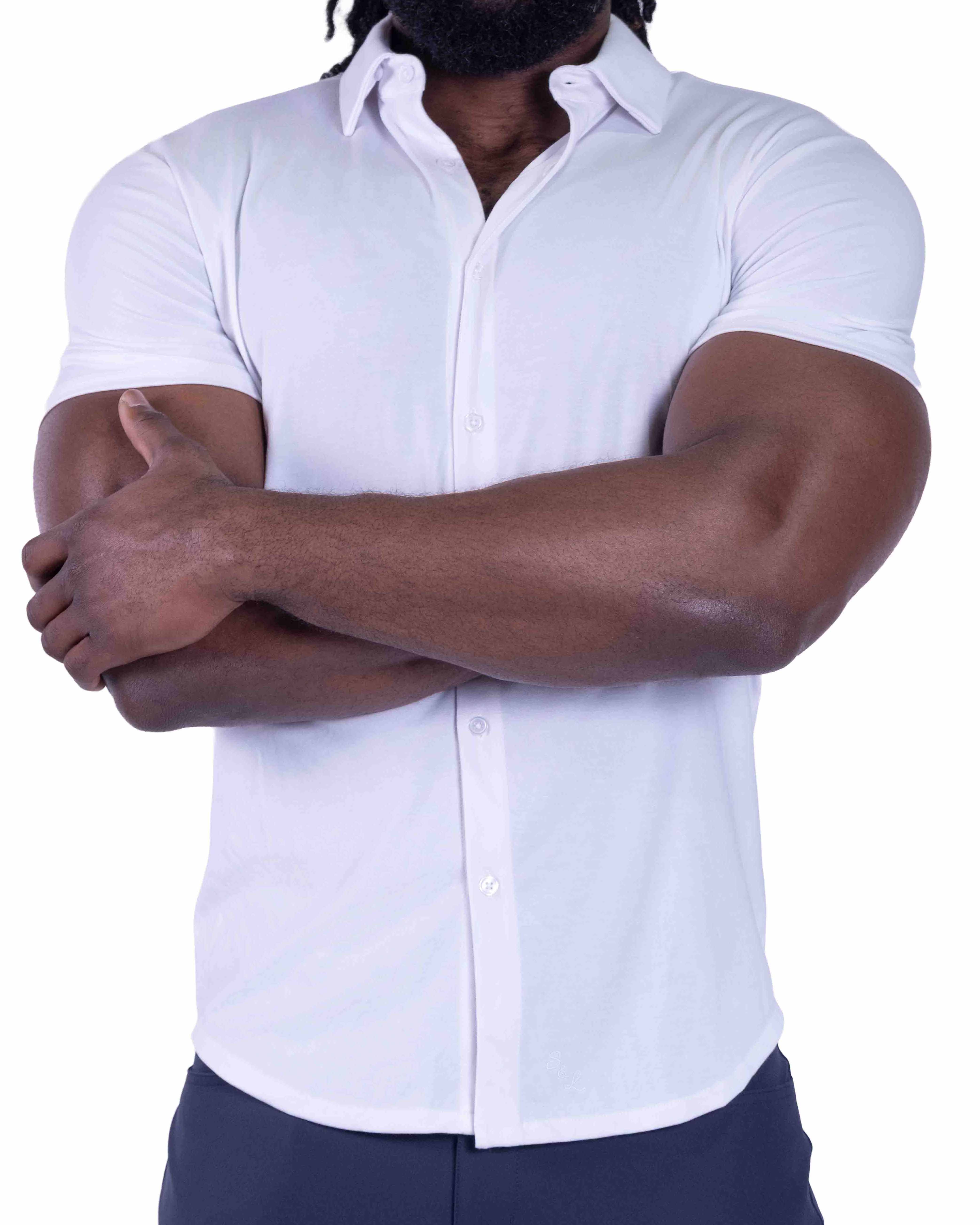 "The Kendric" White Pique Short Sleeve Button Down