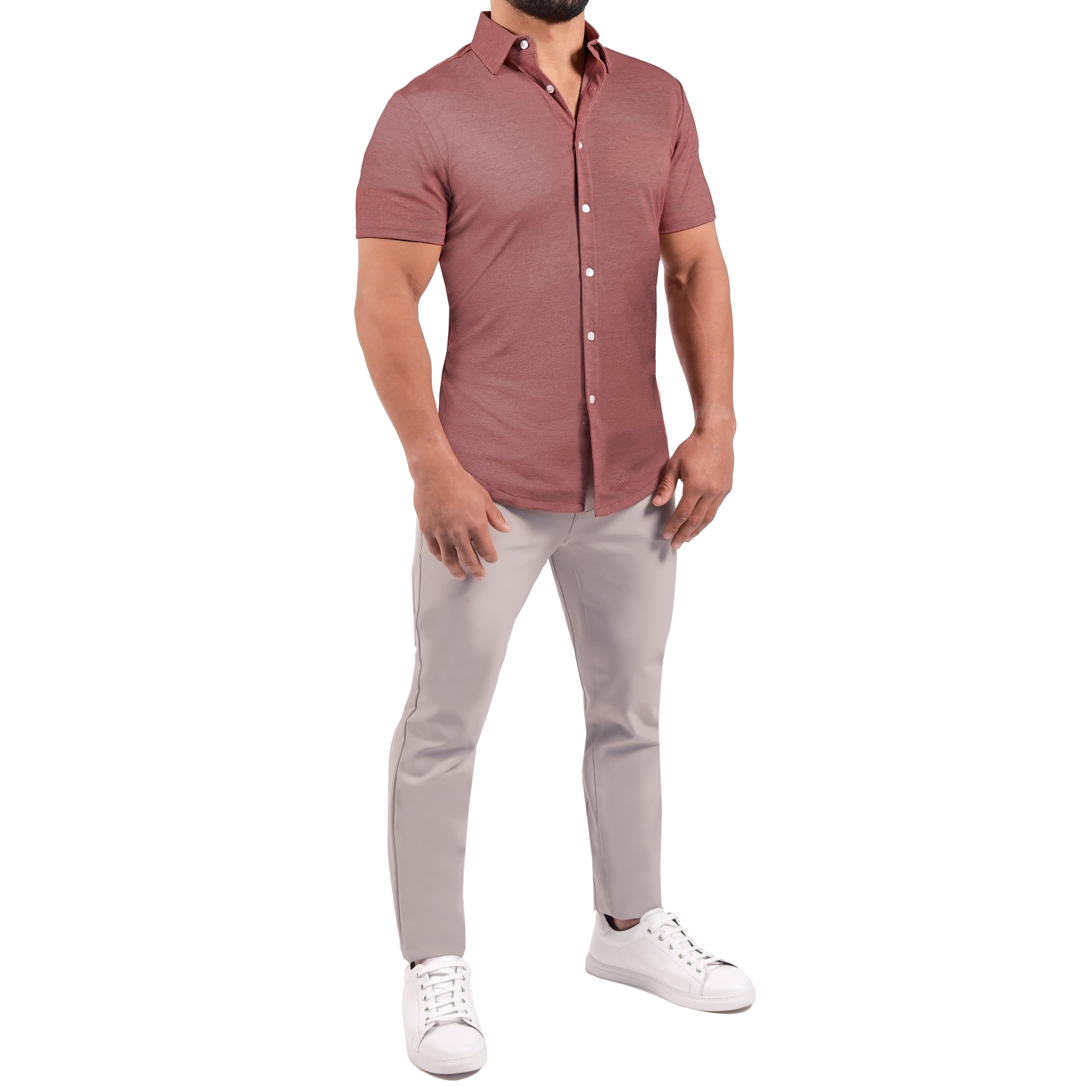 "The Booker" Maroon Pique Short Sleeve Button Down