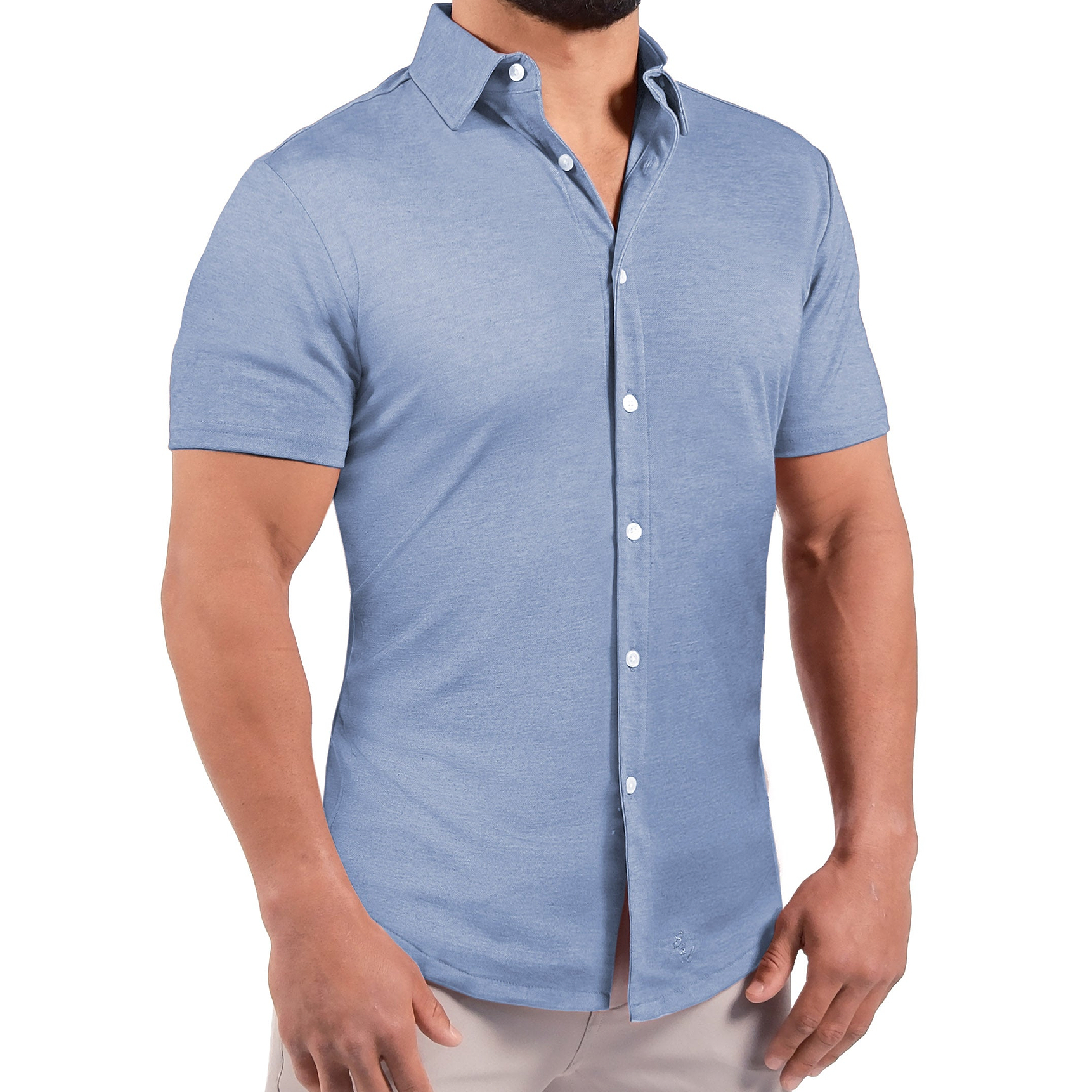"The Capri" Sky Blue Pique Short Sleeve Button Down