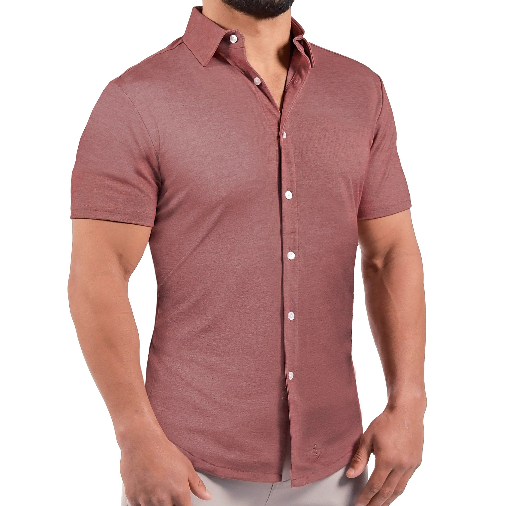 "The Booker" Maroon Pique Short Sleeve Button Down