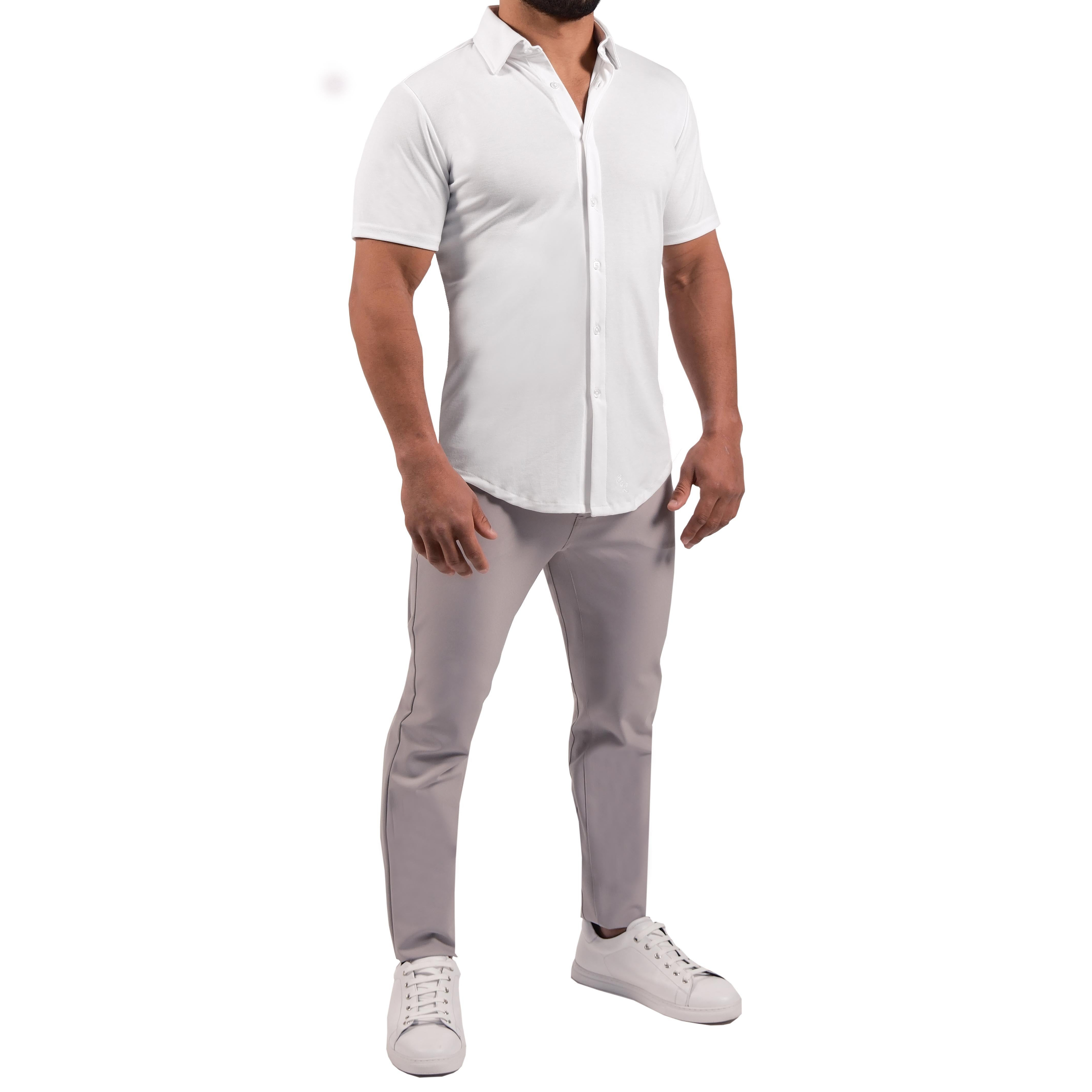 "The Kendric" White Pique Short Sleeve Button Down