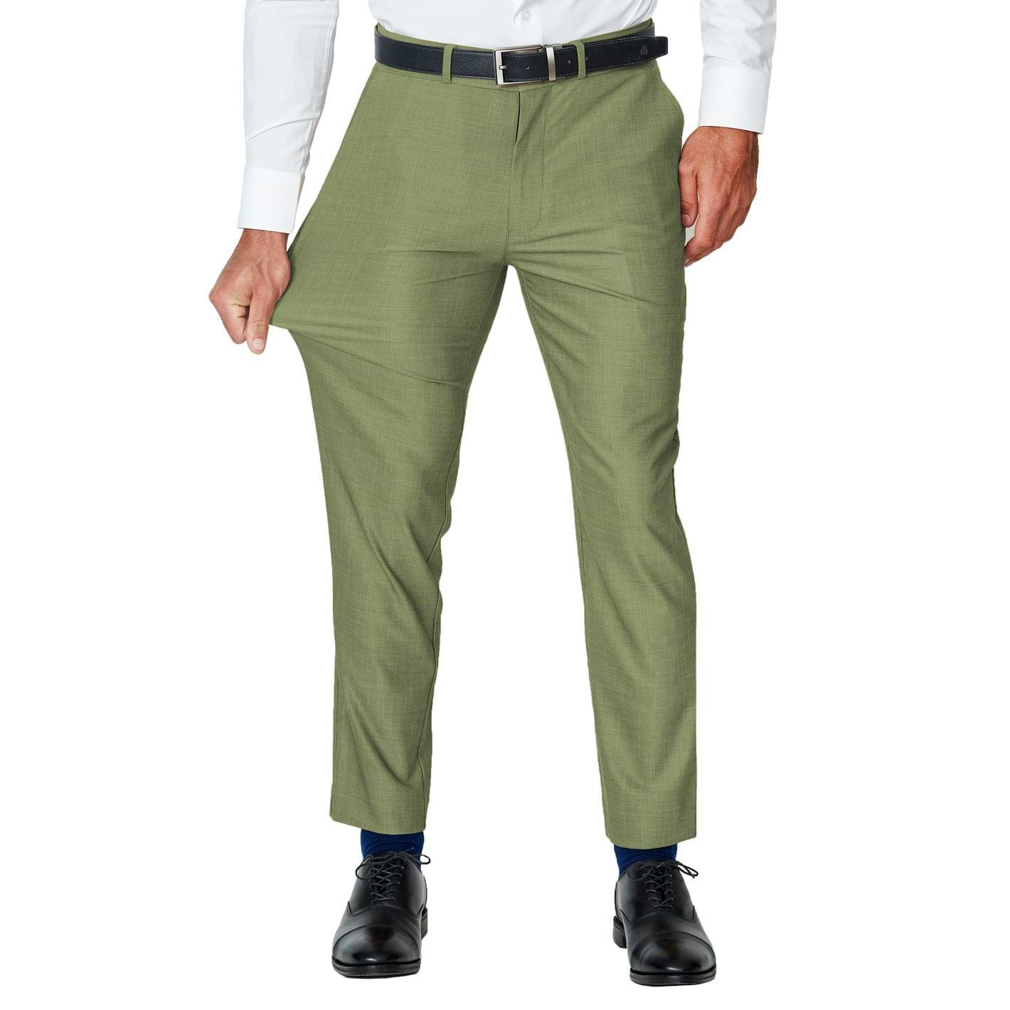 Athletic Fit Stretch Suit Pants - Heathered Forest Green