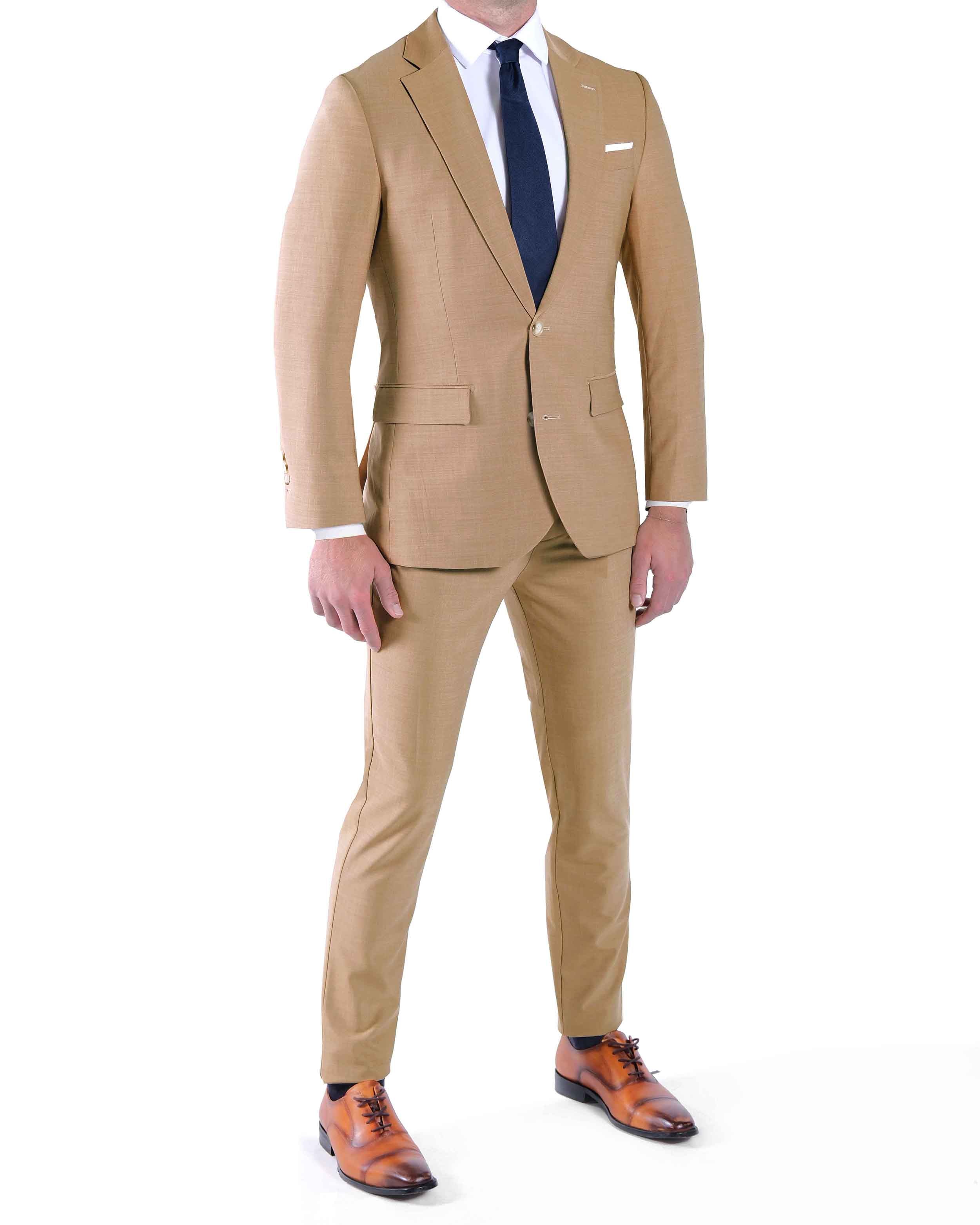 Athletic Fit Stretch Suit Pants - Heathered Sand