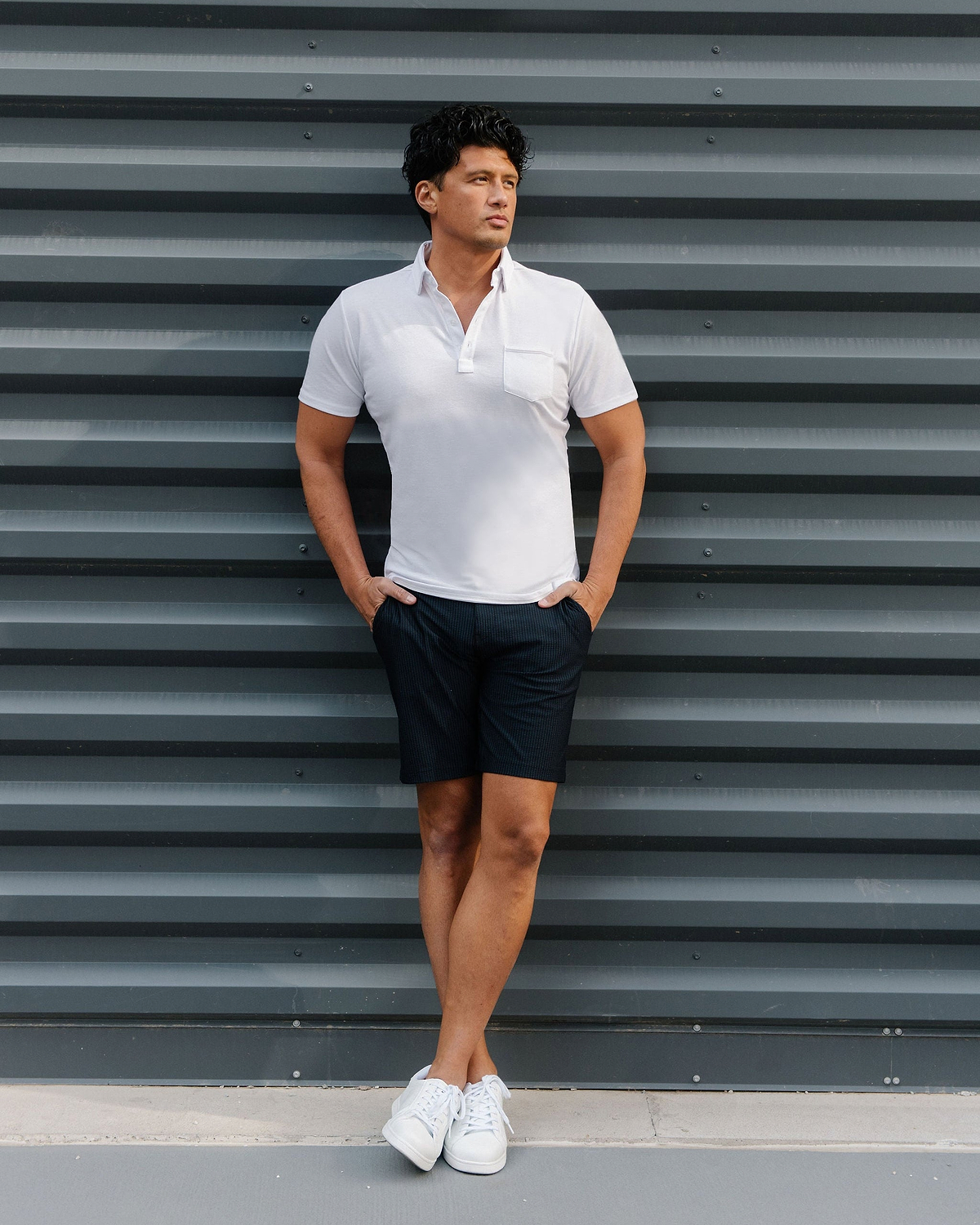 Athletic Fit Shorts - Navy Seersucker
