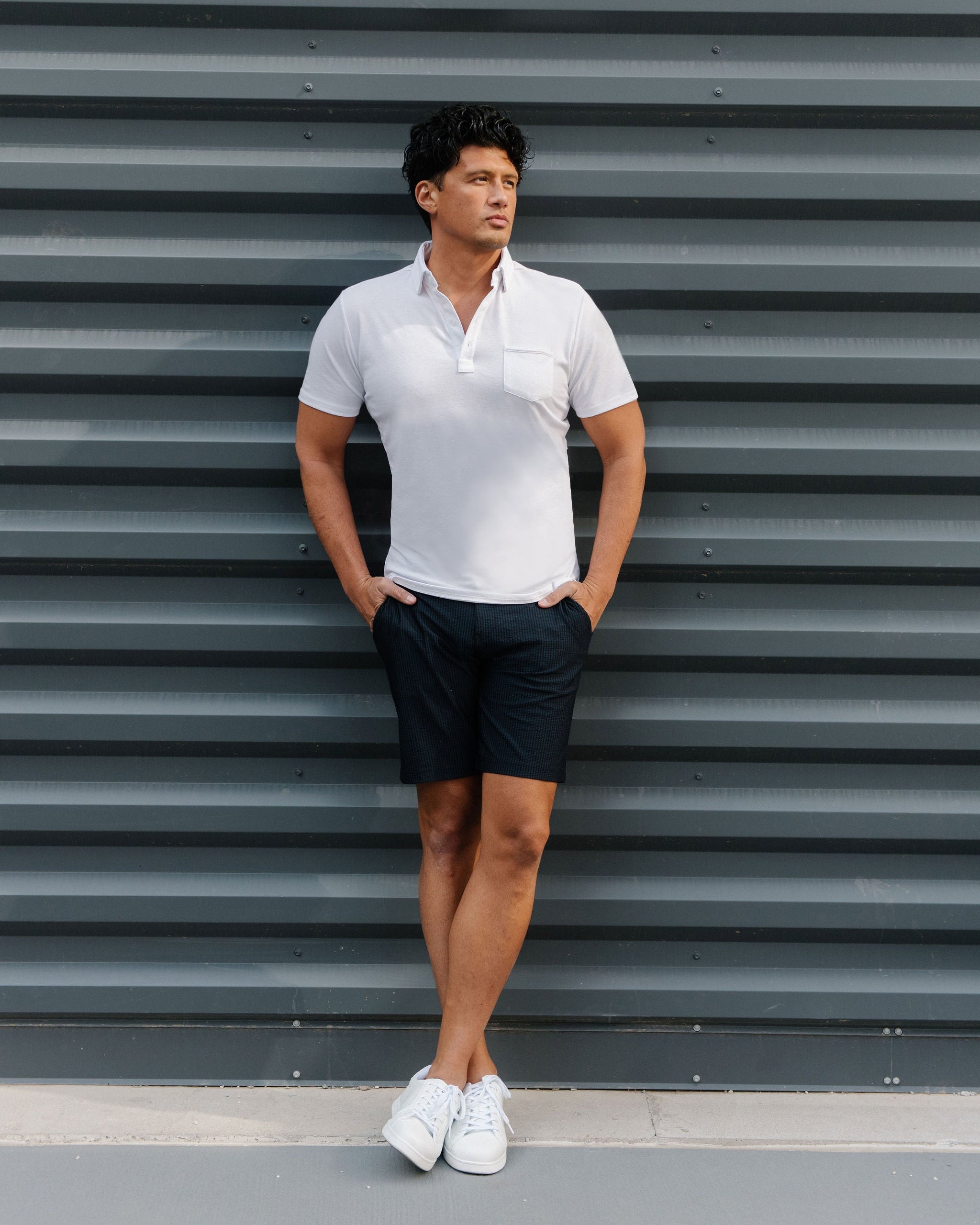 Athletic Fit Shorts - Navy Seersucker