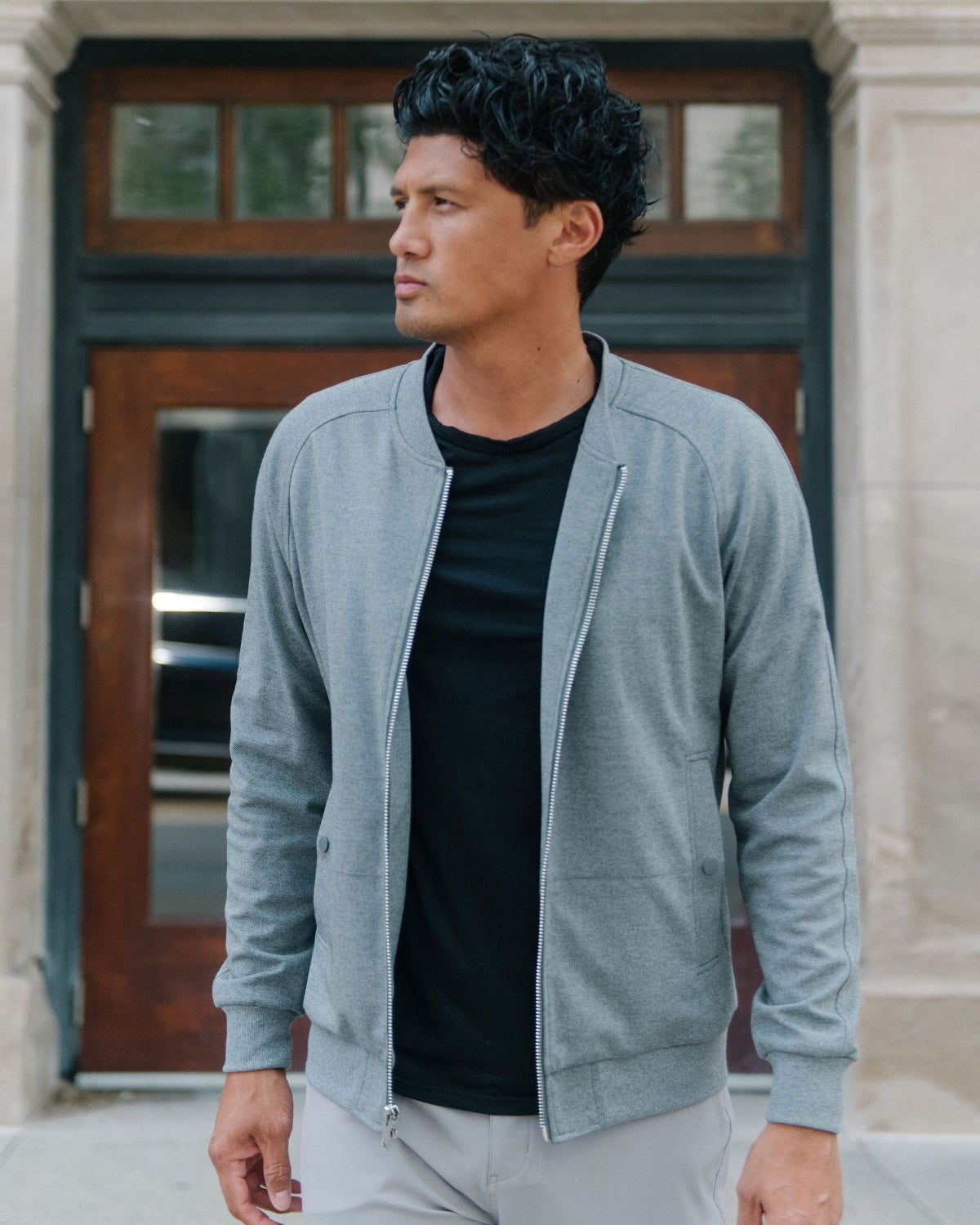 Knit Stretch Bomber - Grey