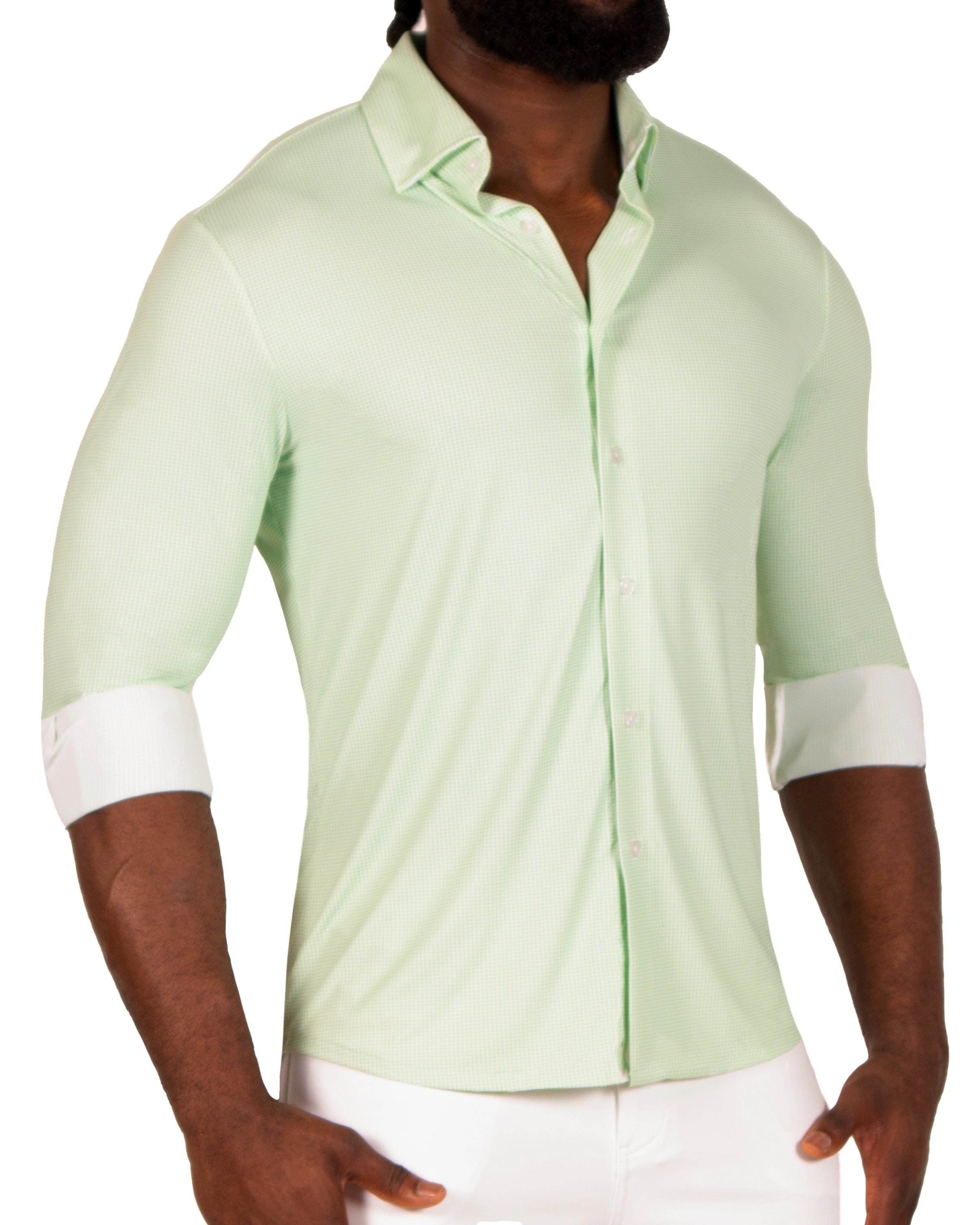 "The Labonte" Sport Shirt - Green & Turquoise Mini Check