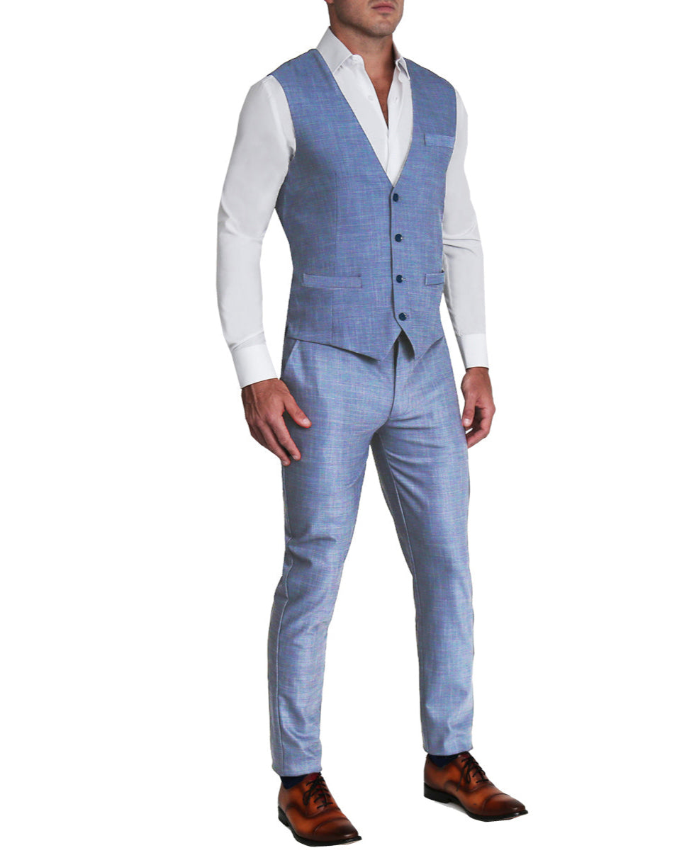 Athletic Fit Stretch Suit Vest - Heathered Light Blue