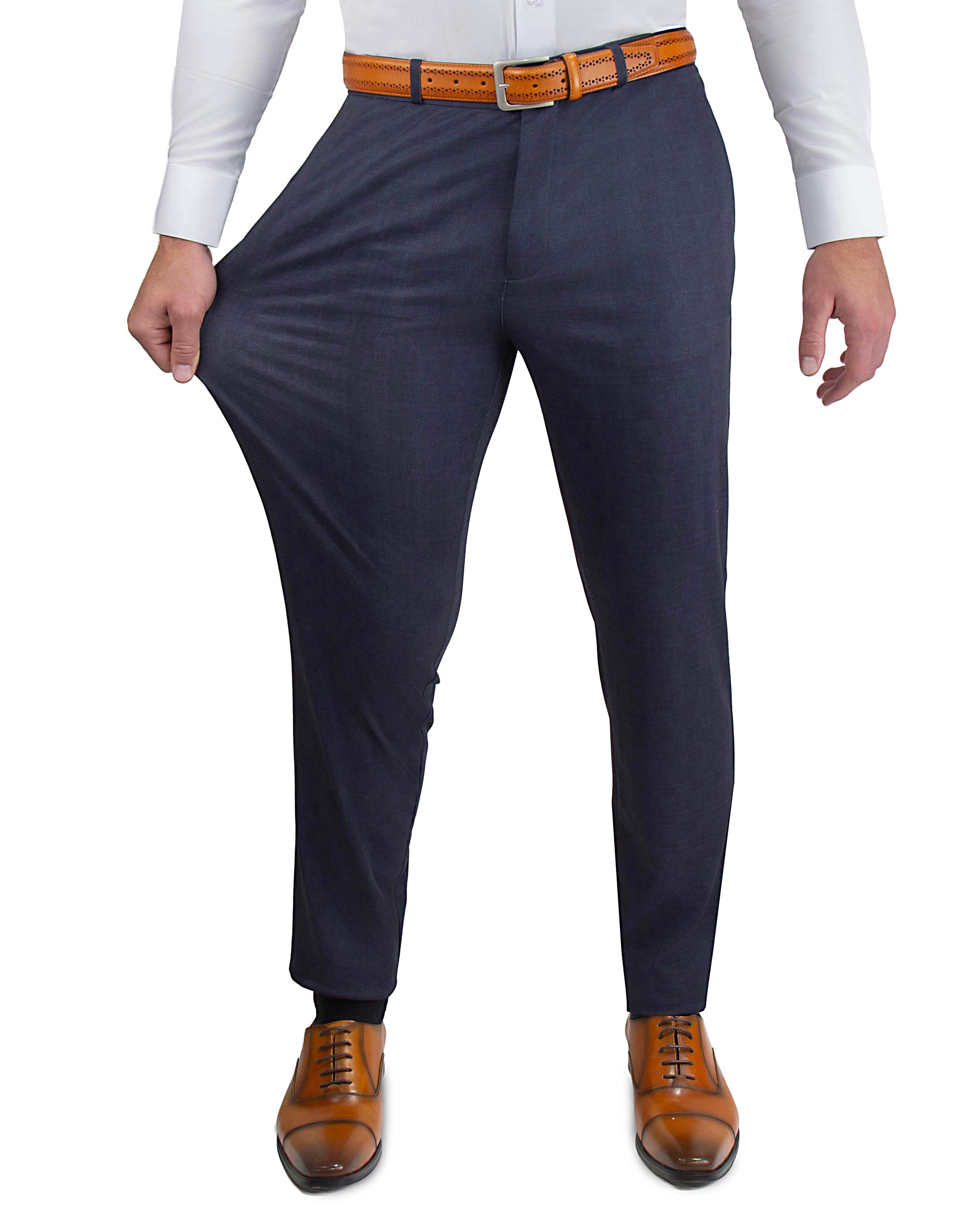 Athletic Fit Stretch Suit Pants - Midnight Navy Plaid