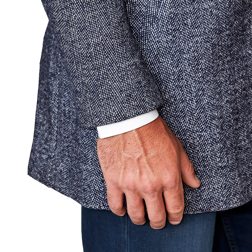 Open Button Overcoat - Navy Herringbone