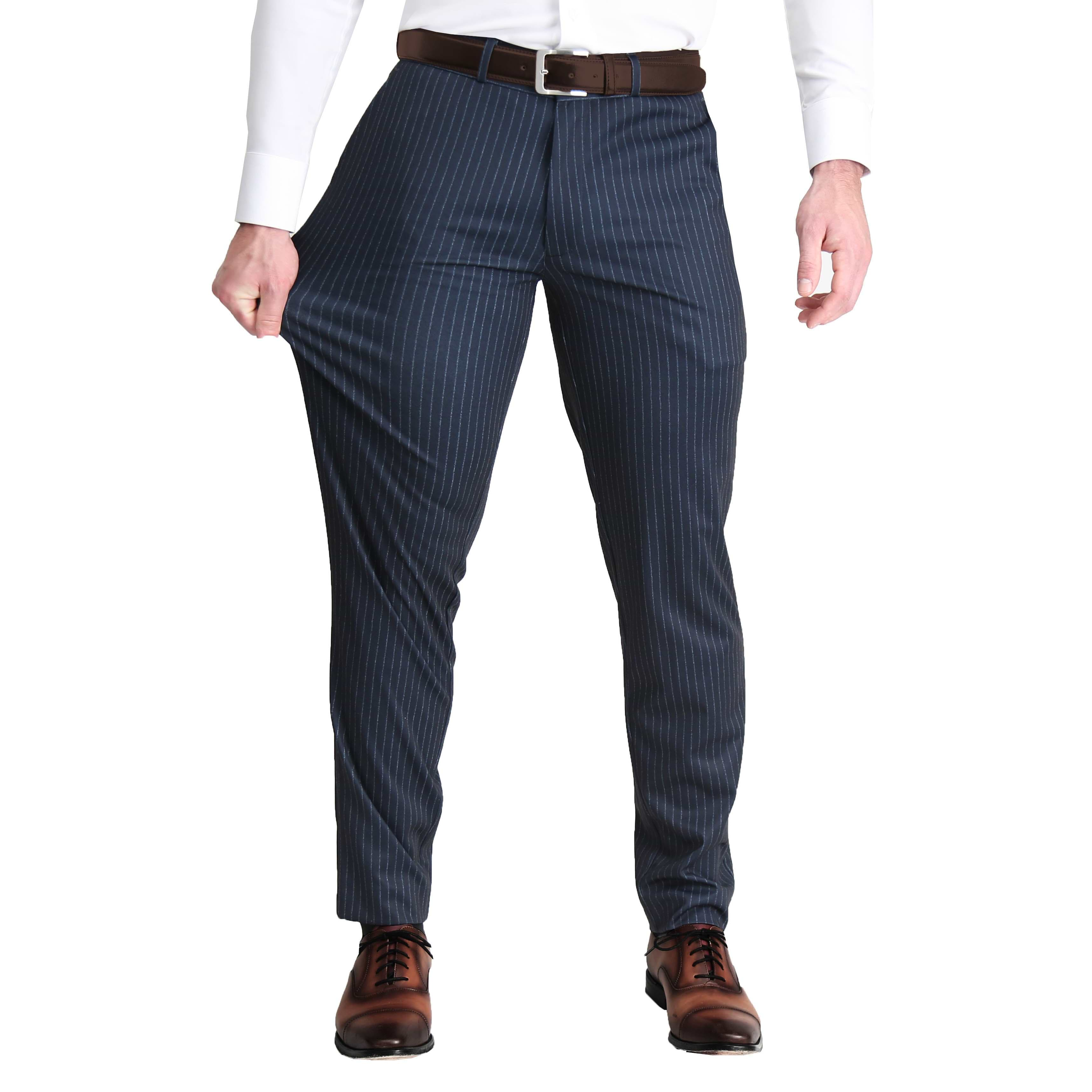 Athletic Fit Stretch Suit Pants - Knit Blue Chalk Stripe