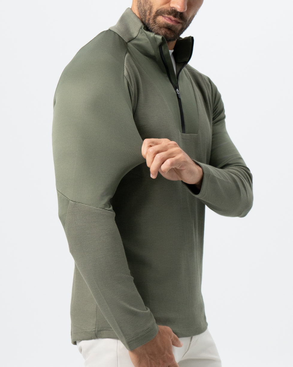 Waffle Knit Quarter Zip - Solid Olive