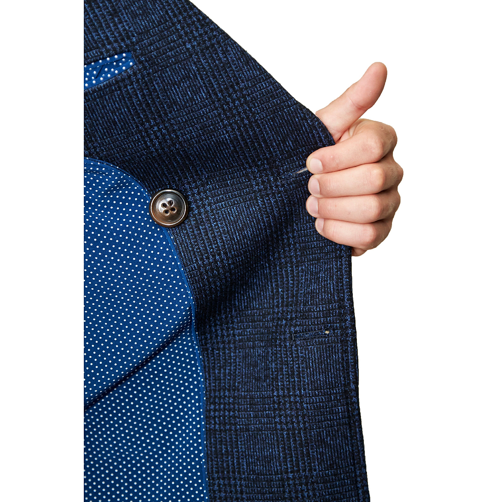 Navy Plaid Double-Breasted Overcoat