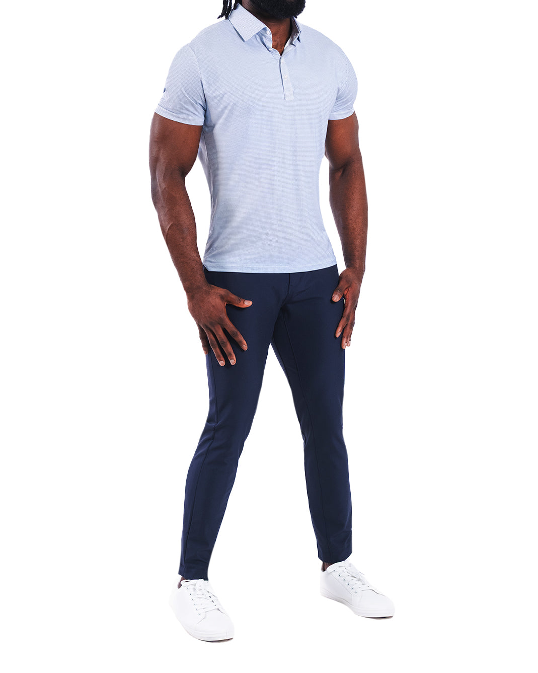 "The Royce" Geo Light Blue & White Diamond Polo