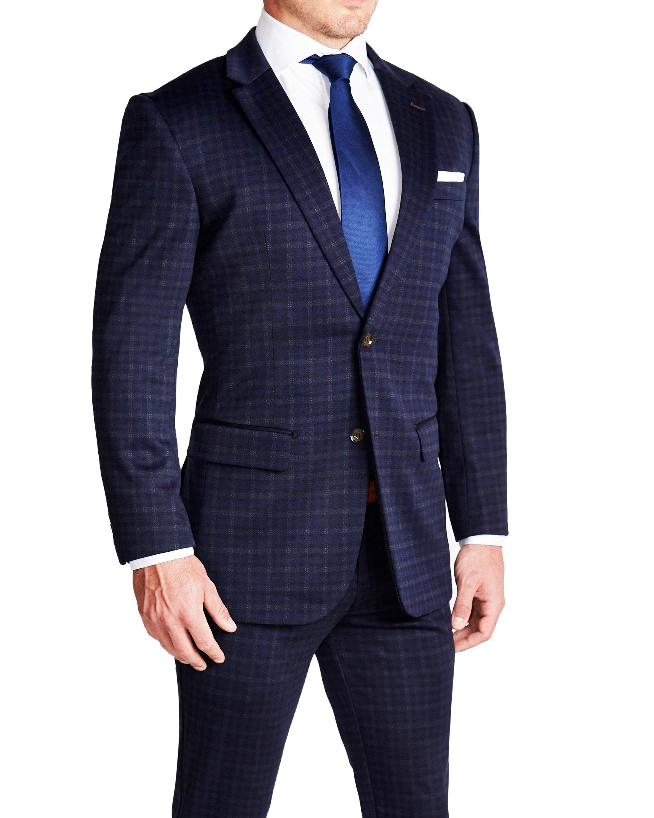 Athletic Fit Stretch Blazer - Blue Plaid