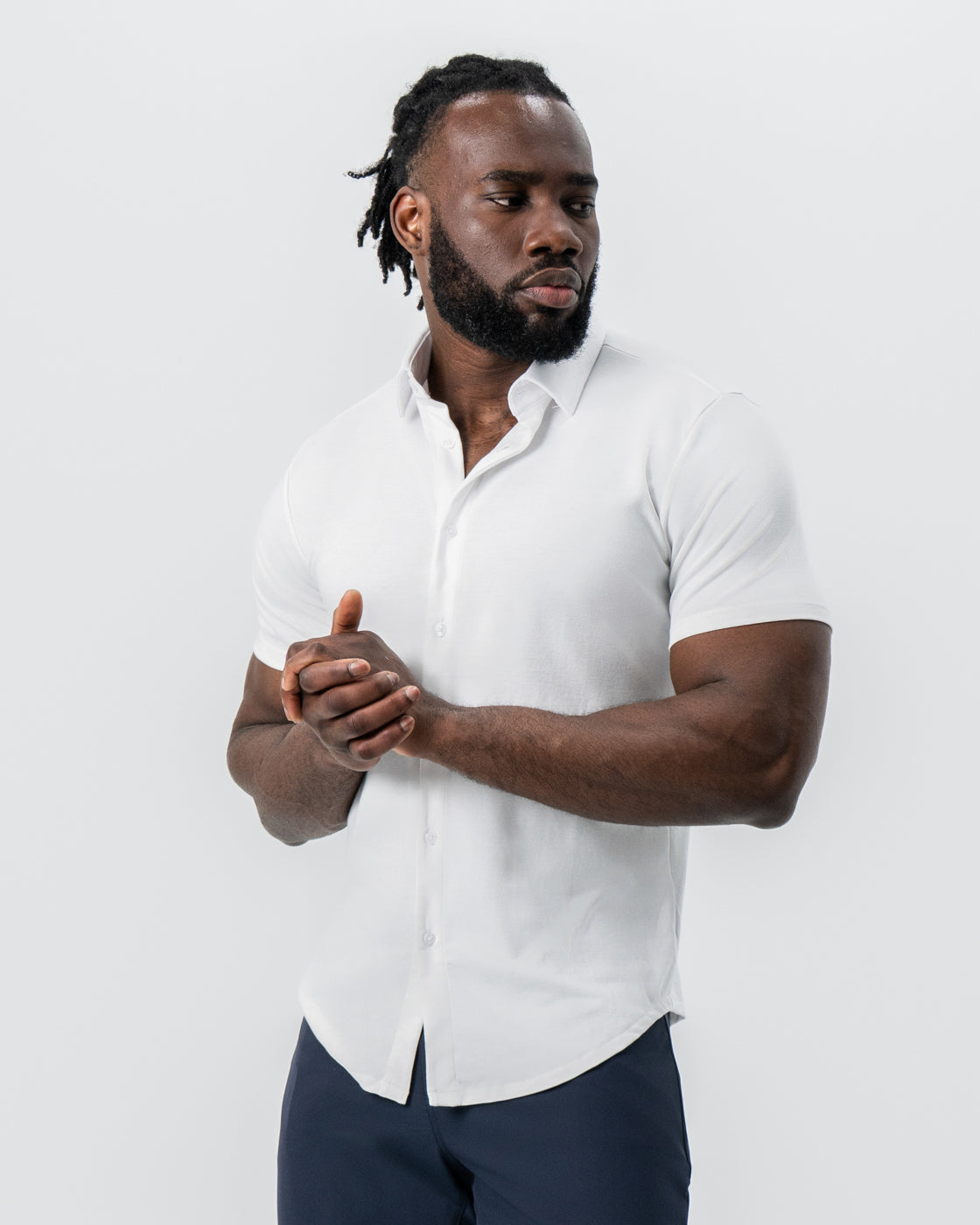 "The Kendric" White Pique Short Sleeve Button Down