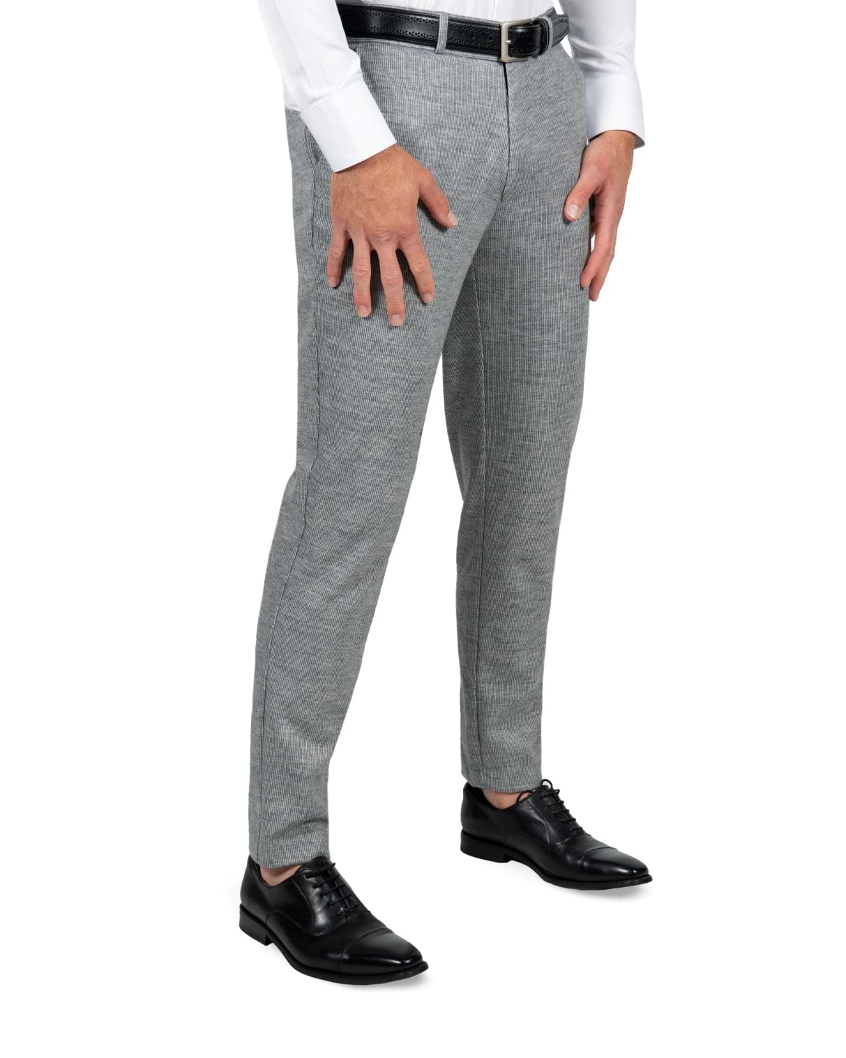 Athletic Fit Stretch Suit Pants - Light Grey with White Mini Stripe