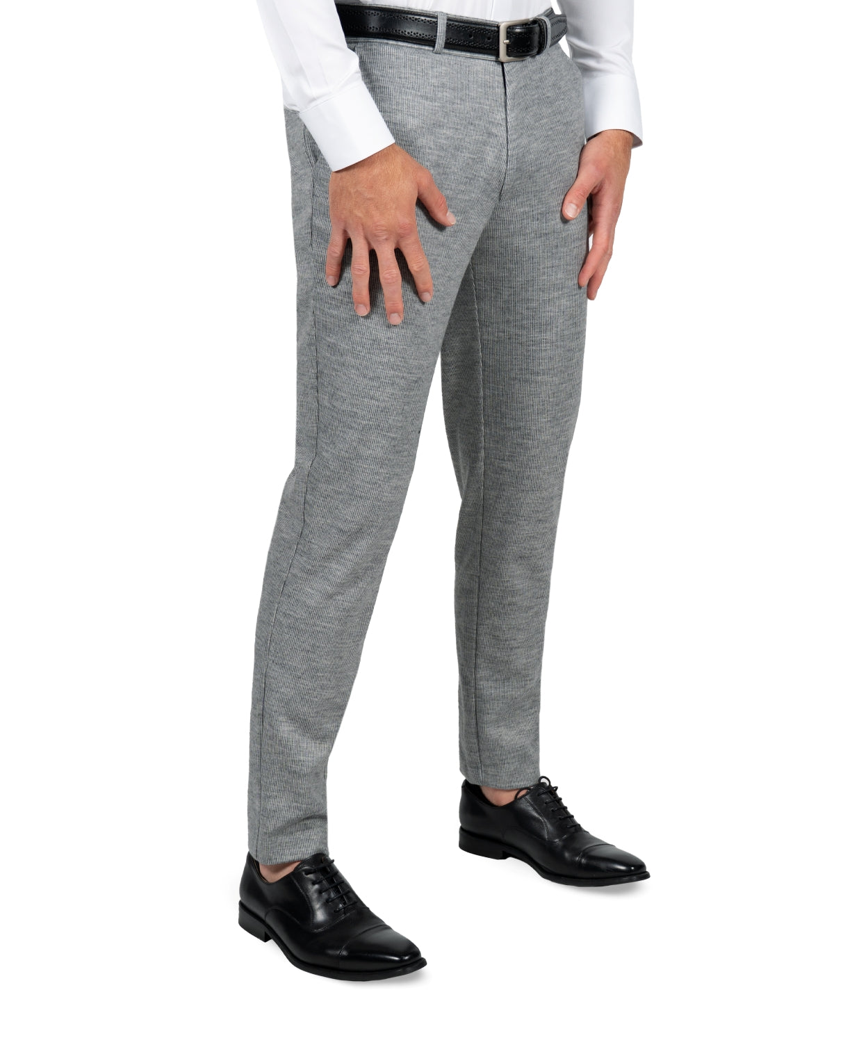 Athletic Fit Stretch Suit Pants - Light Grey with White Mini Stripe