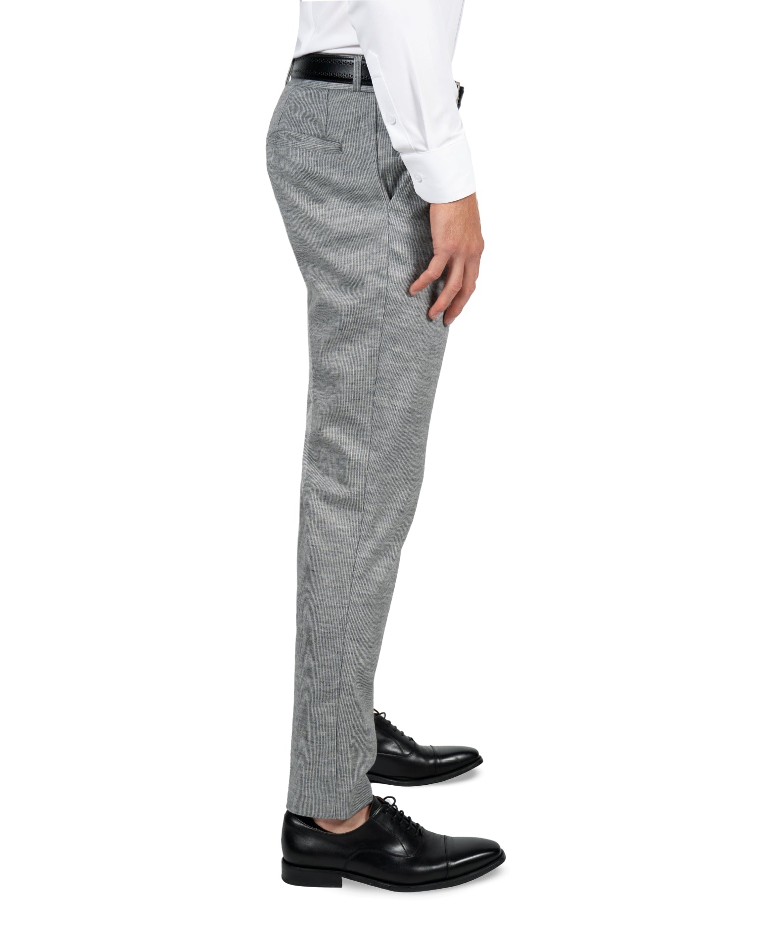 Athletic Fit Stretch Suit Pants - Light Grey with White Mini Stripe