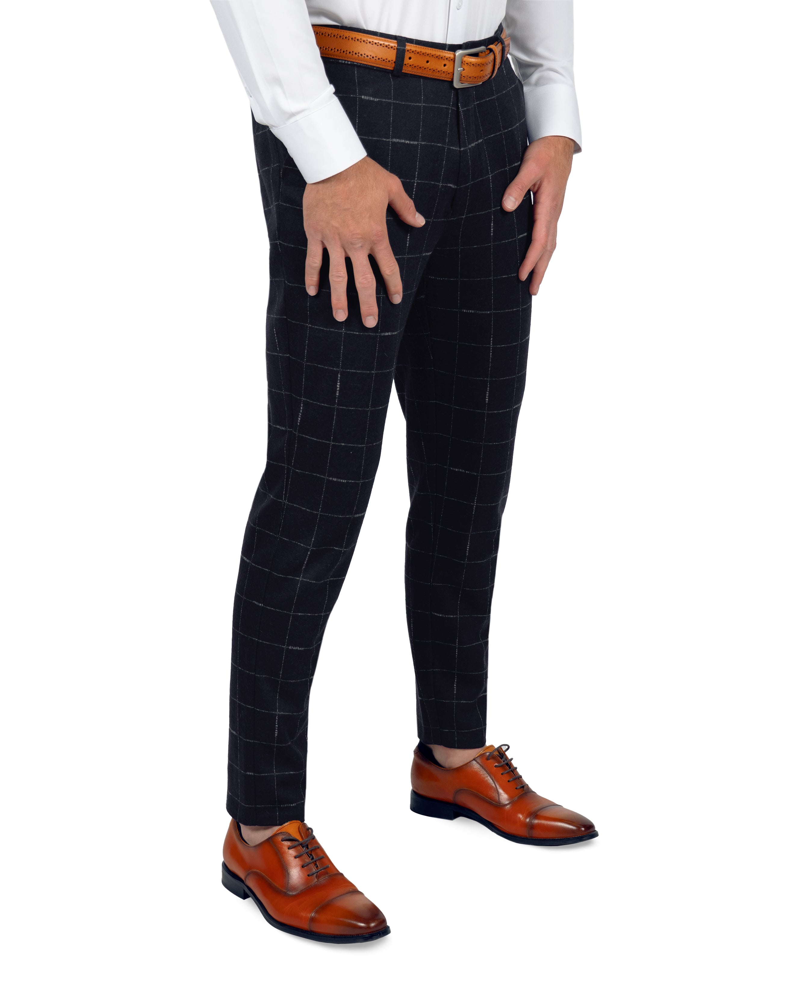 Athletic Fit Stretch Suit Pants - Midnight Navy & Chalk Windowpane